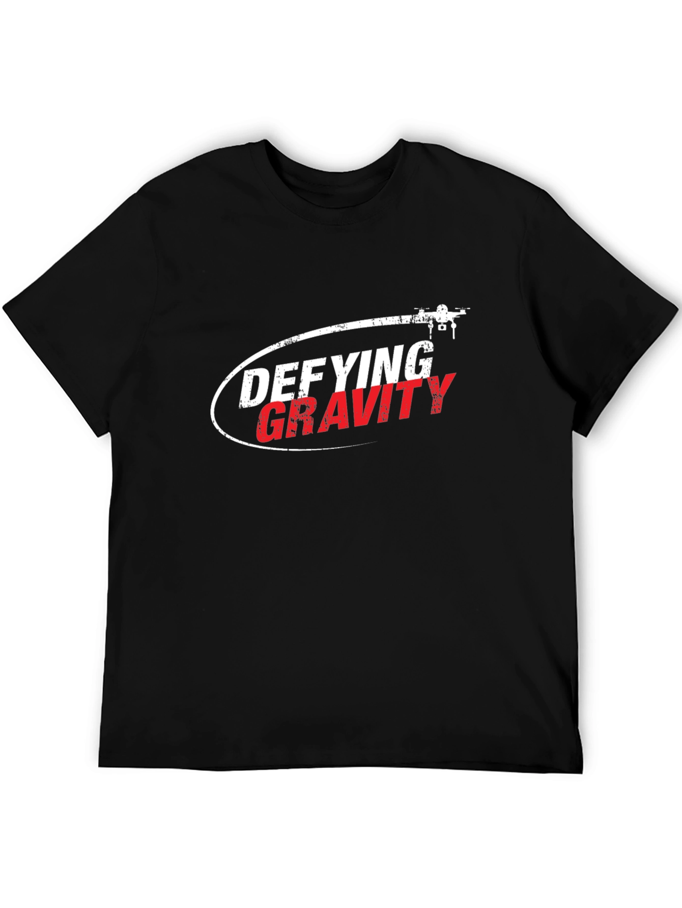 Black Defying Gravity Drone Graphic Tee - Black Cotton T-Shirt view 5