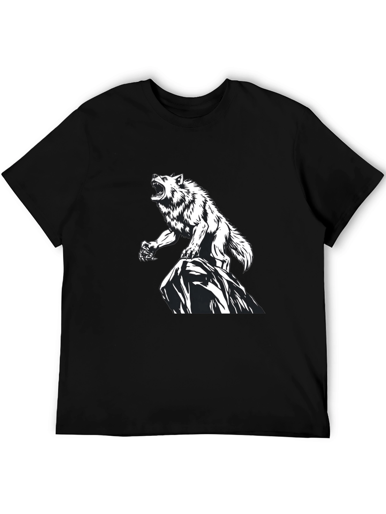 Black Wolf Graphic Print Black T-Shirt view 5