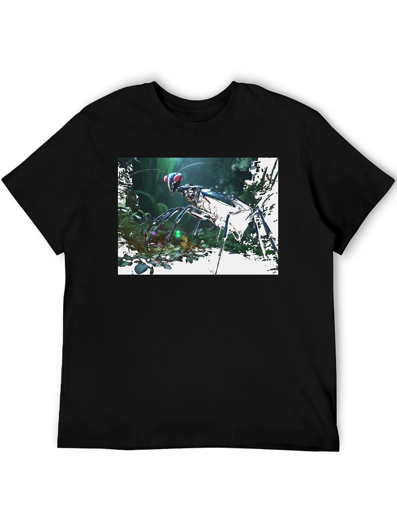 Black Futuristic Praying Mantis Graphic T-Shirt view 5
