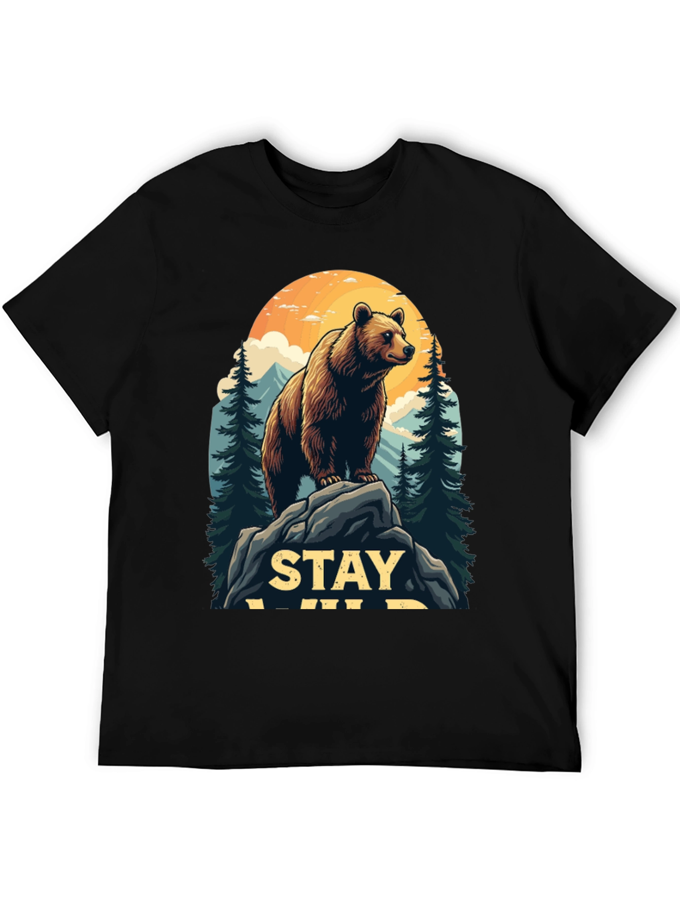 Black Stay Wild Bear Graphic Tee - Men's Black T-Shirt view 5