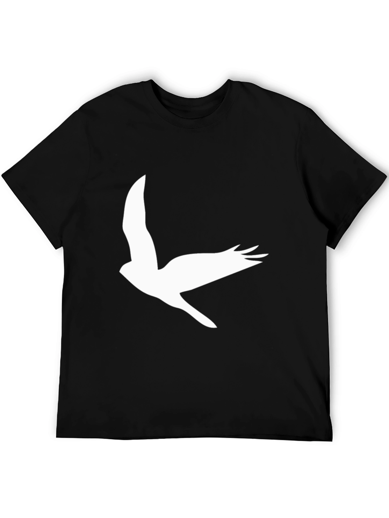 Black Black T-Shirt with White Bird Print view 5