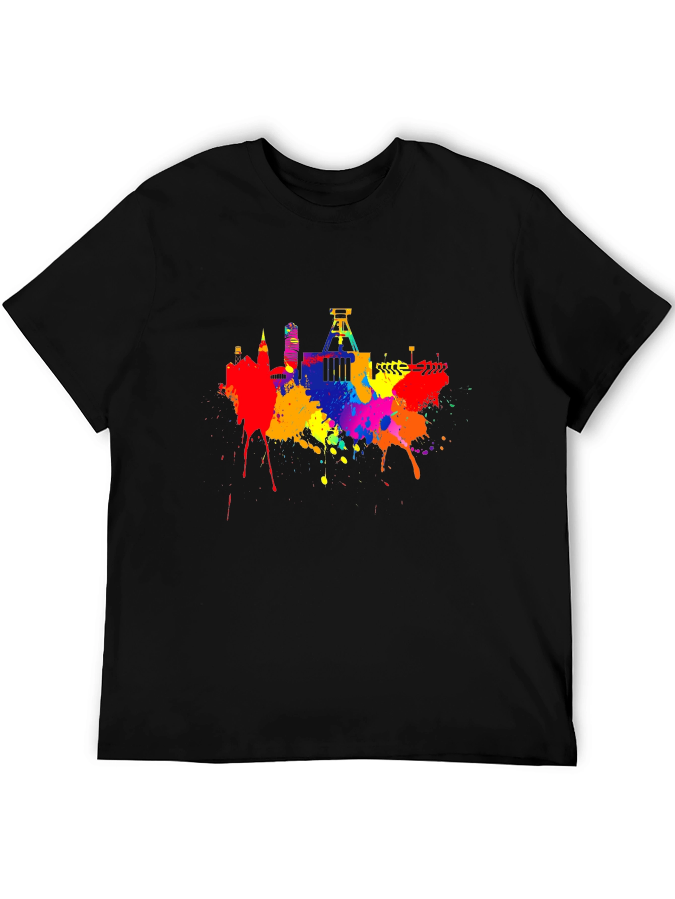 Black Colorful Skyline Splatter Graphic Tee view 5