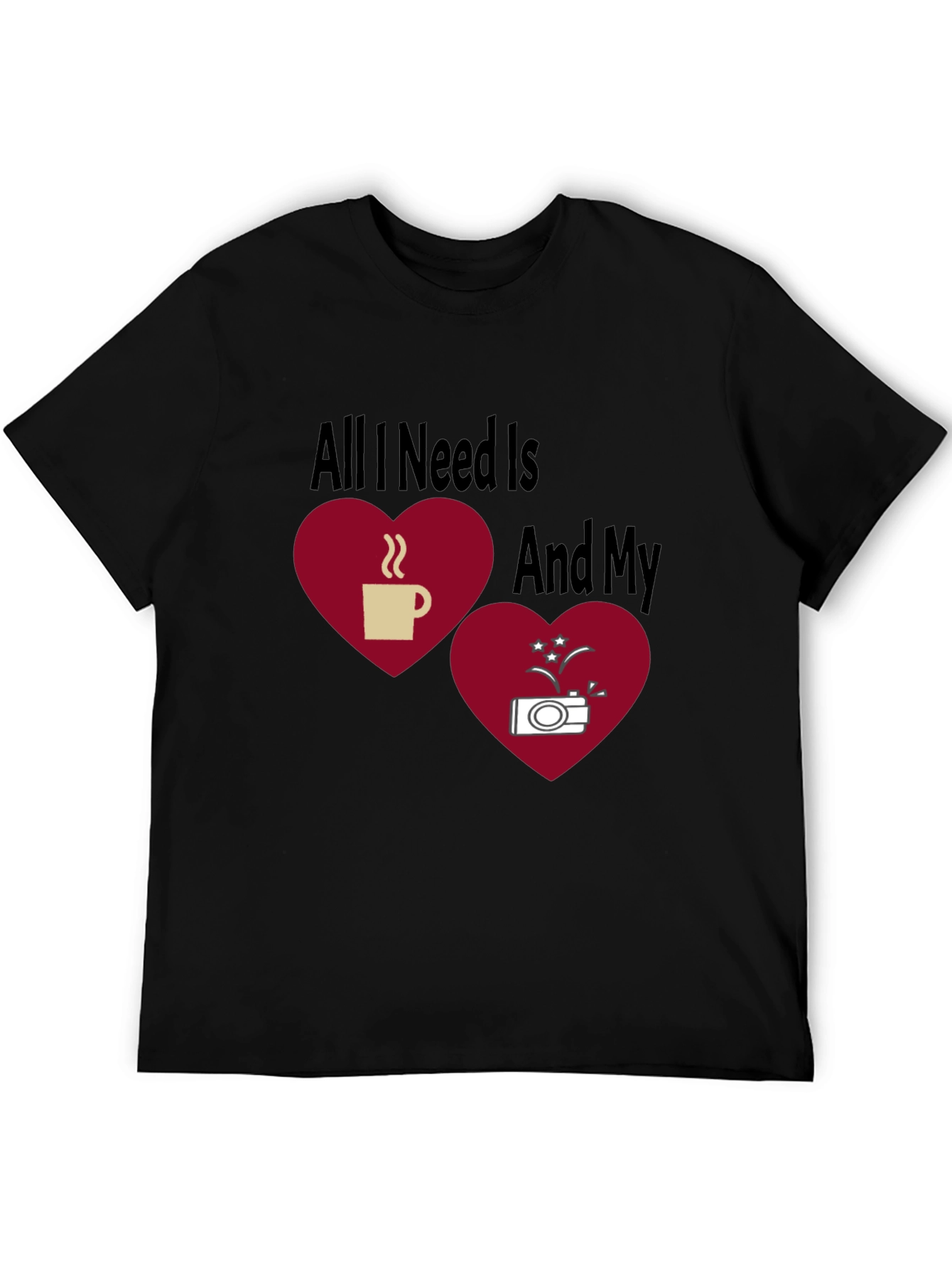 Black Coffee and Camera Heart Graphic T-Shirt view 5
