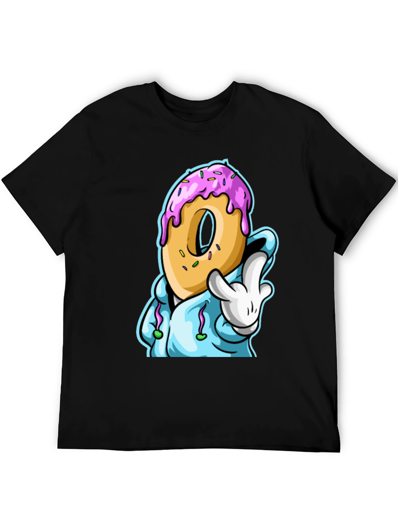 Black Donut Cartoon Graphic Black T-Shirt view 5