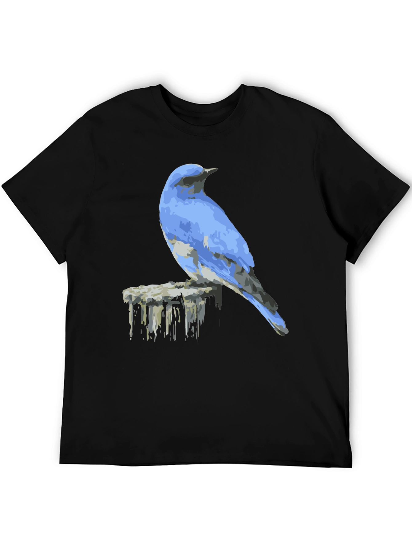 Black Blue Bird on Post Graphic Tee - Black view 5