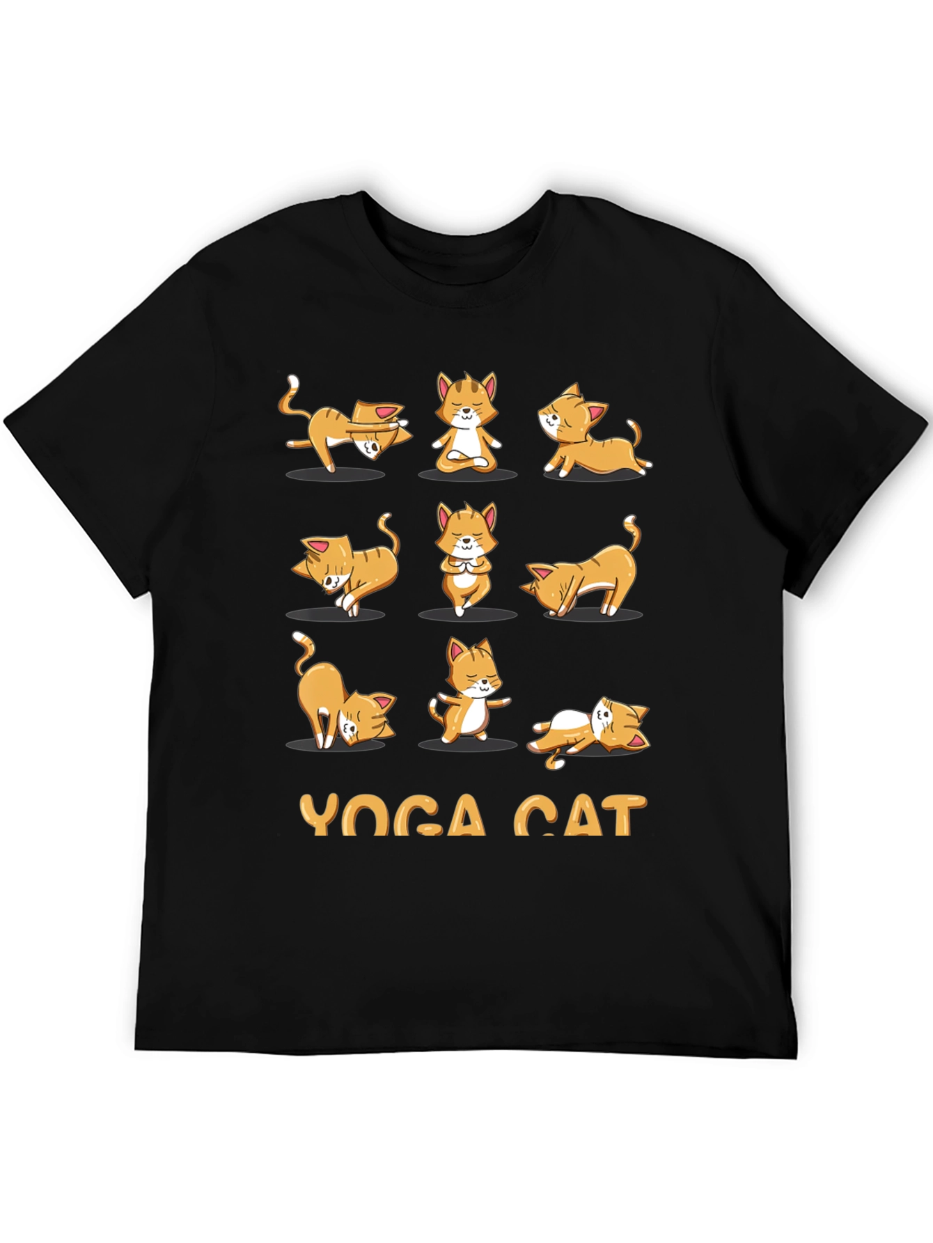 Black Yoga Cat Graphic T-Shirt - Black Cotton Tee view 5