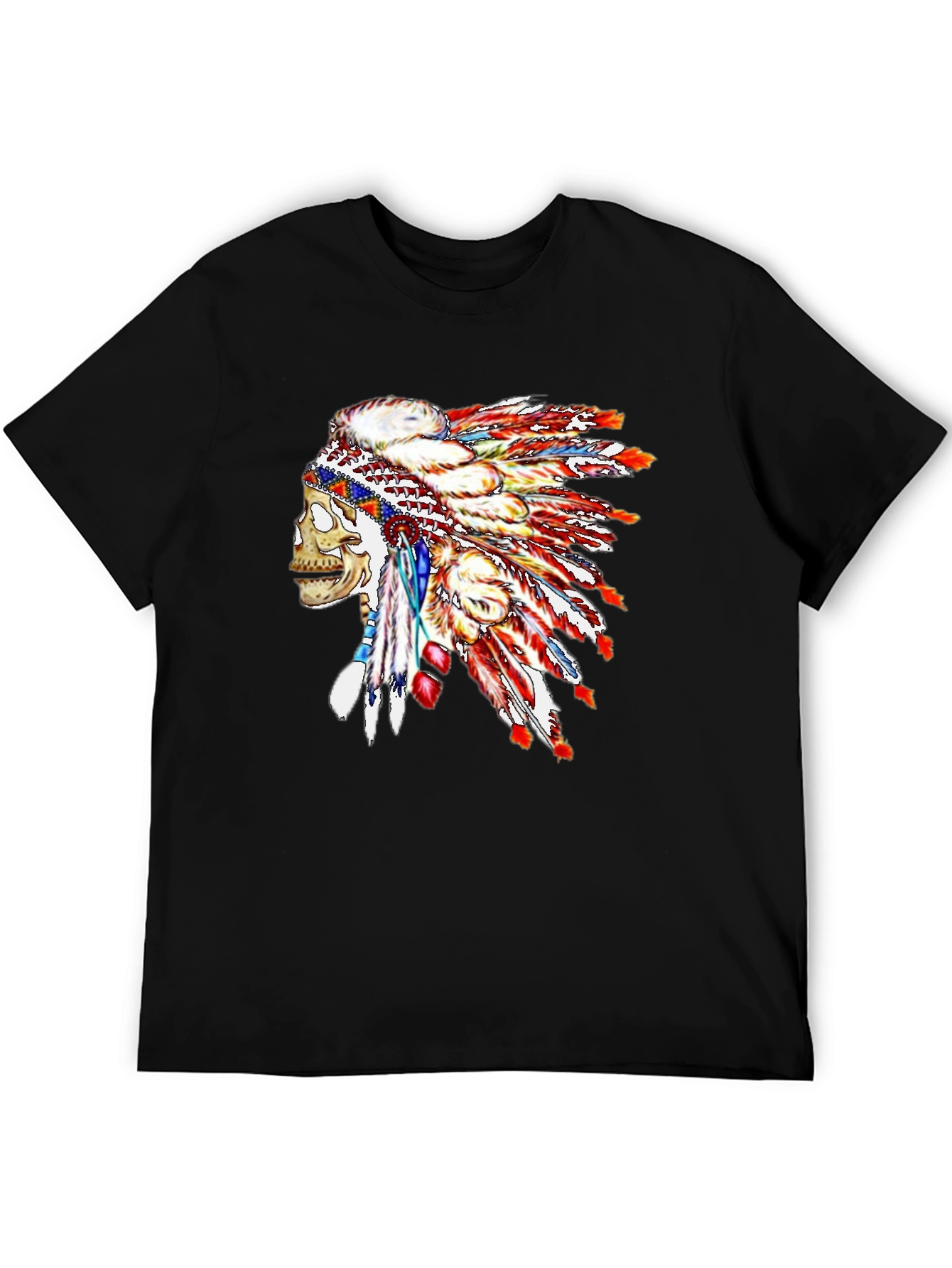 Black Skull Chief Headdress Graphic Tee - Black Cotton Blend view 5
