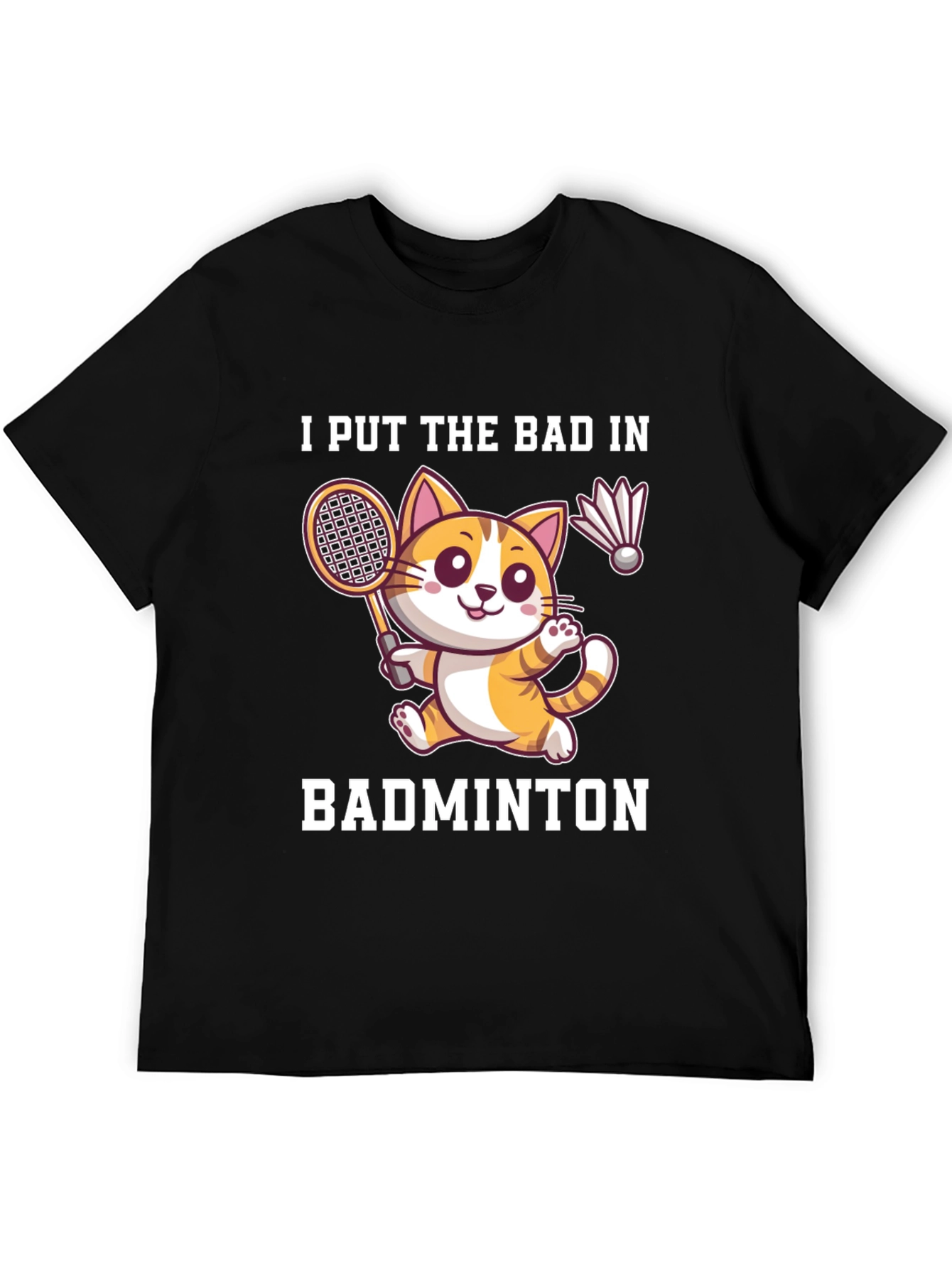 Black Badminton Cat Graphic Tee - Funny Sport Shirt view 5