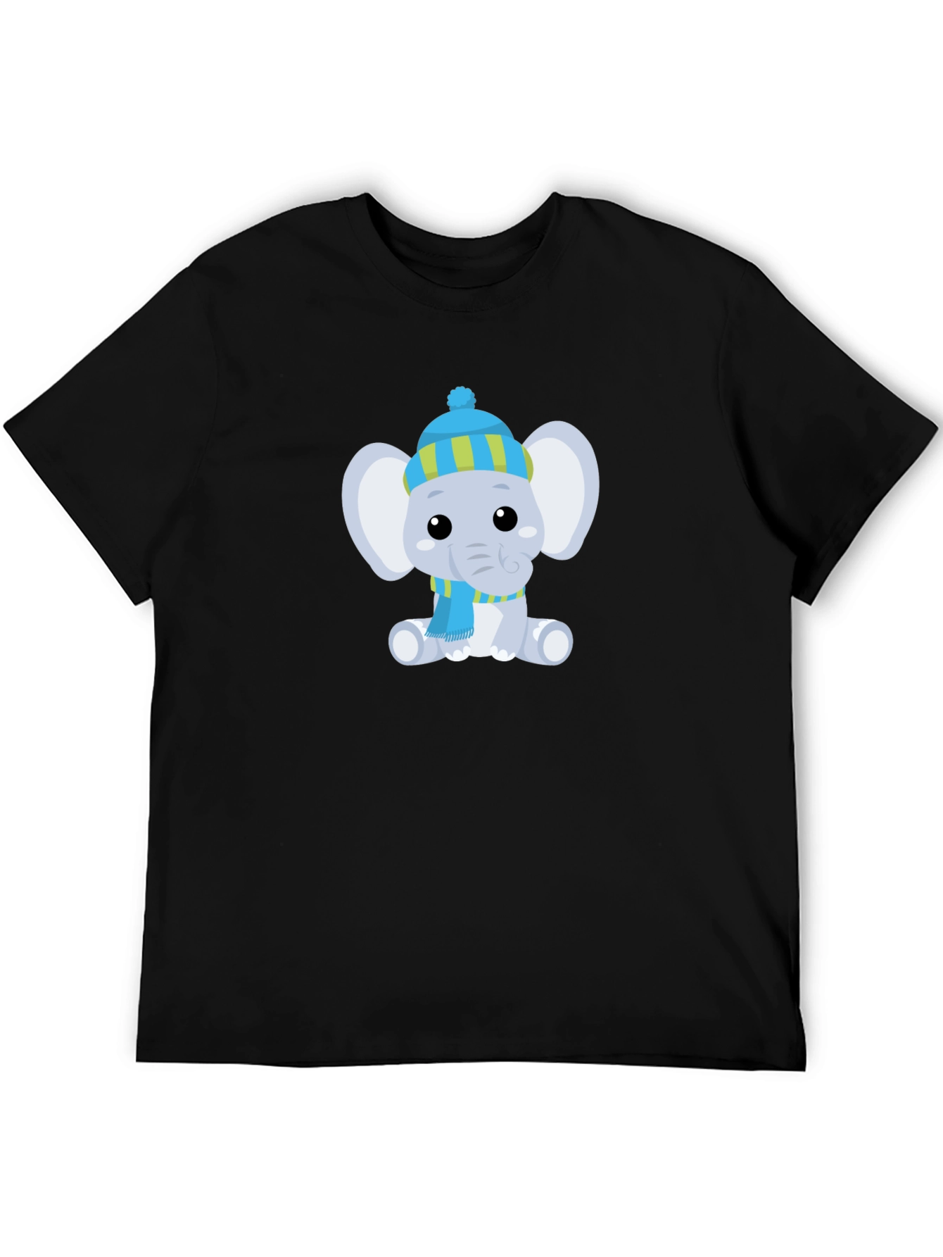 Black Cute Elephant with Hat Graphic Tee view 5