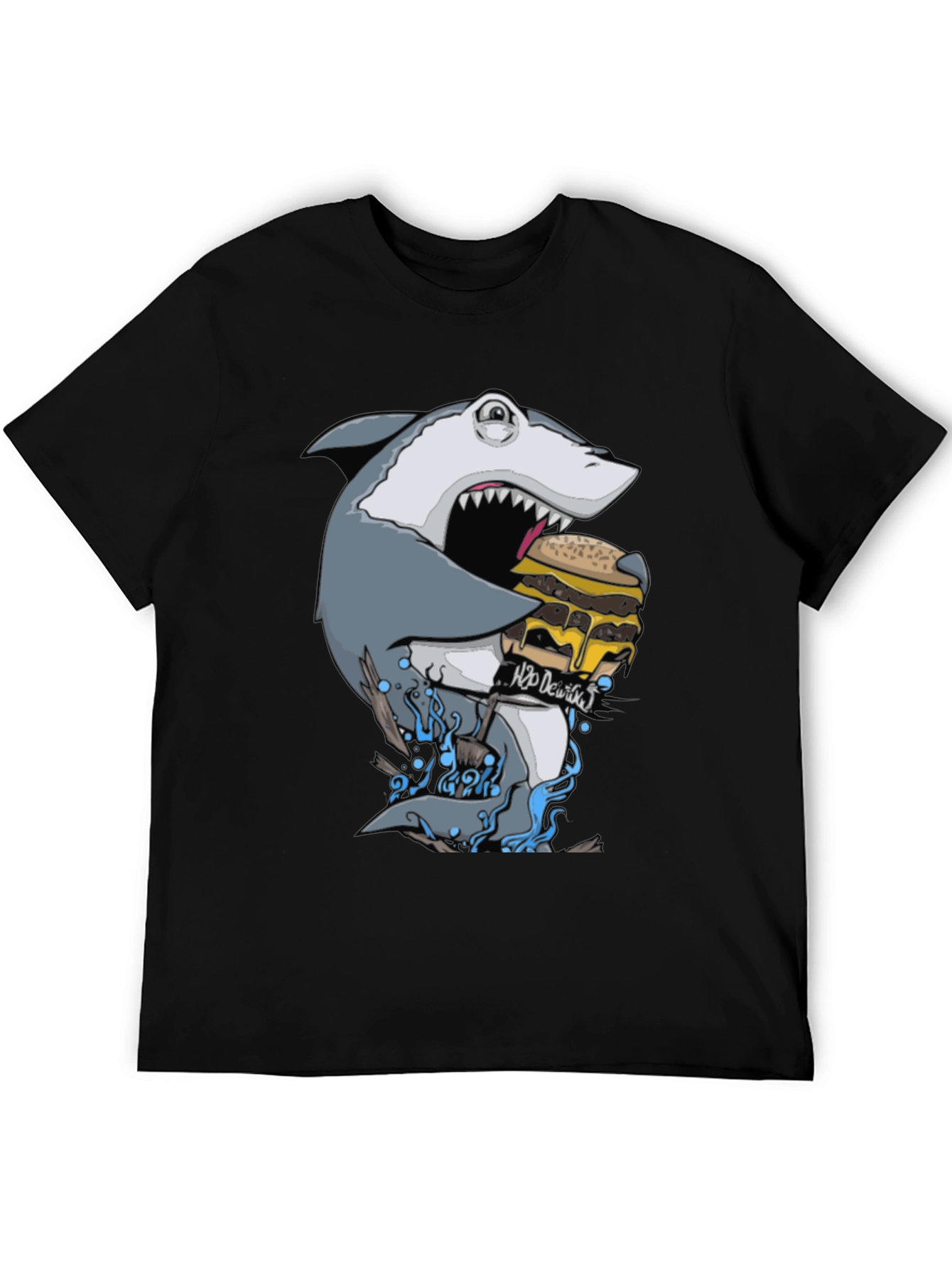 Black Shark Burger Graphic Tee - Black Cotton view 5