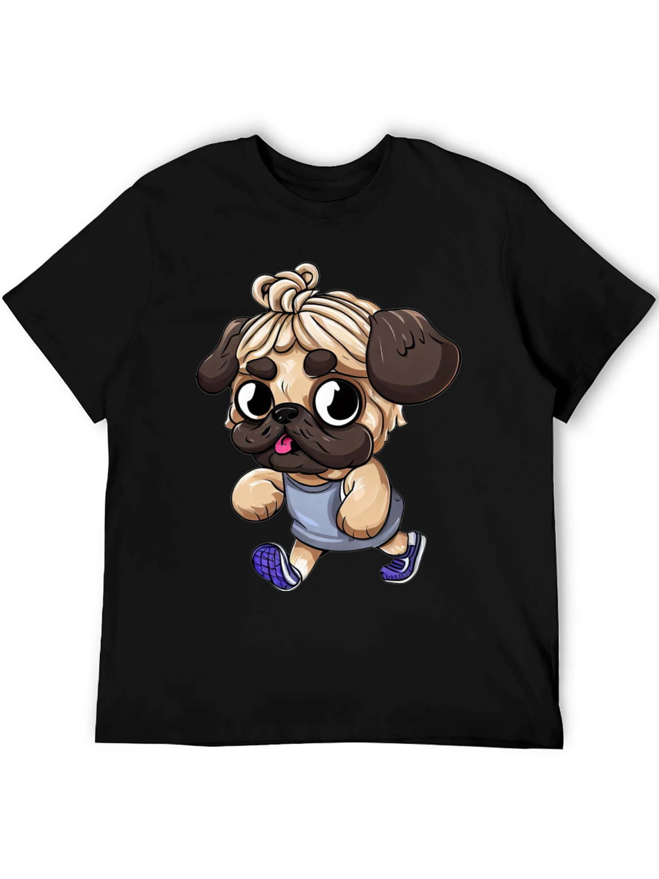 Black Funny Pug Jogger Tee - Men's Black T-Shirt view 5