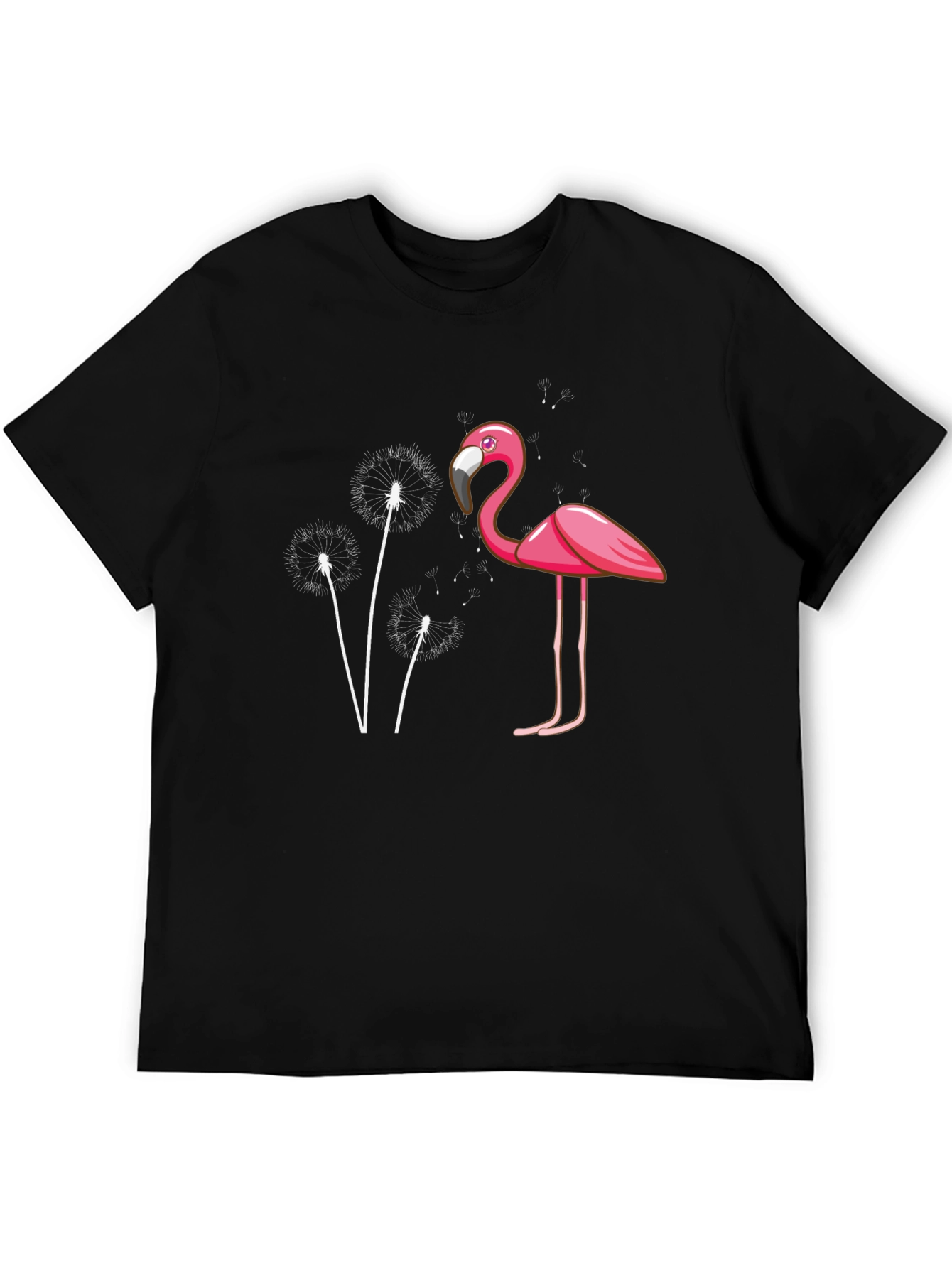 Black Flamingo Dandelion Graphic Tee - Trendy Black T-Shirt view 5