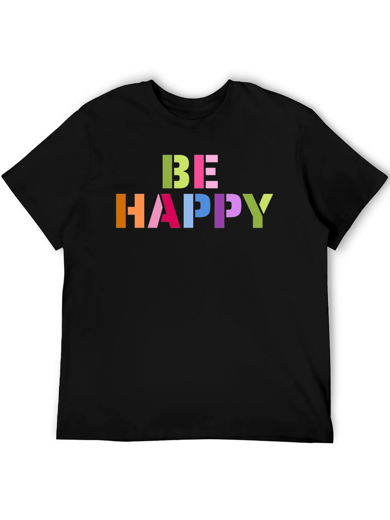 Black Be Happy Graphic Tee - Colorful Lettering, Black T-Shirt view 5
