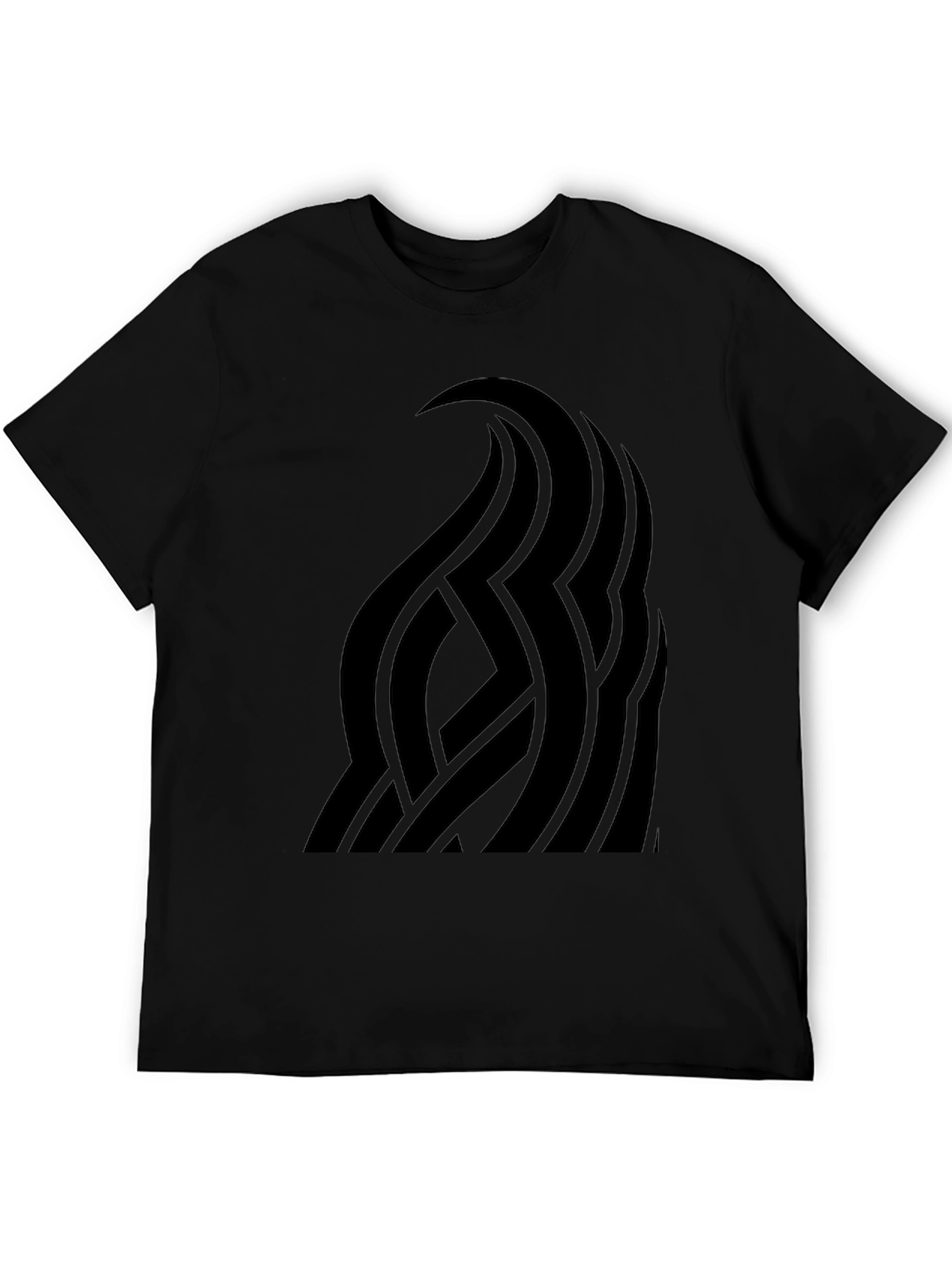 Black Men's Black Graphic Tee - Abstract Wave Design view 5