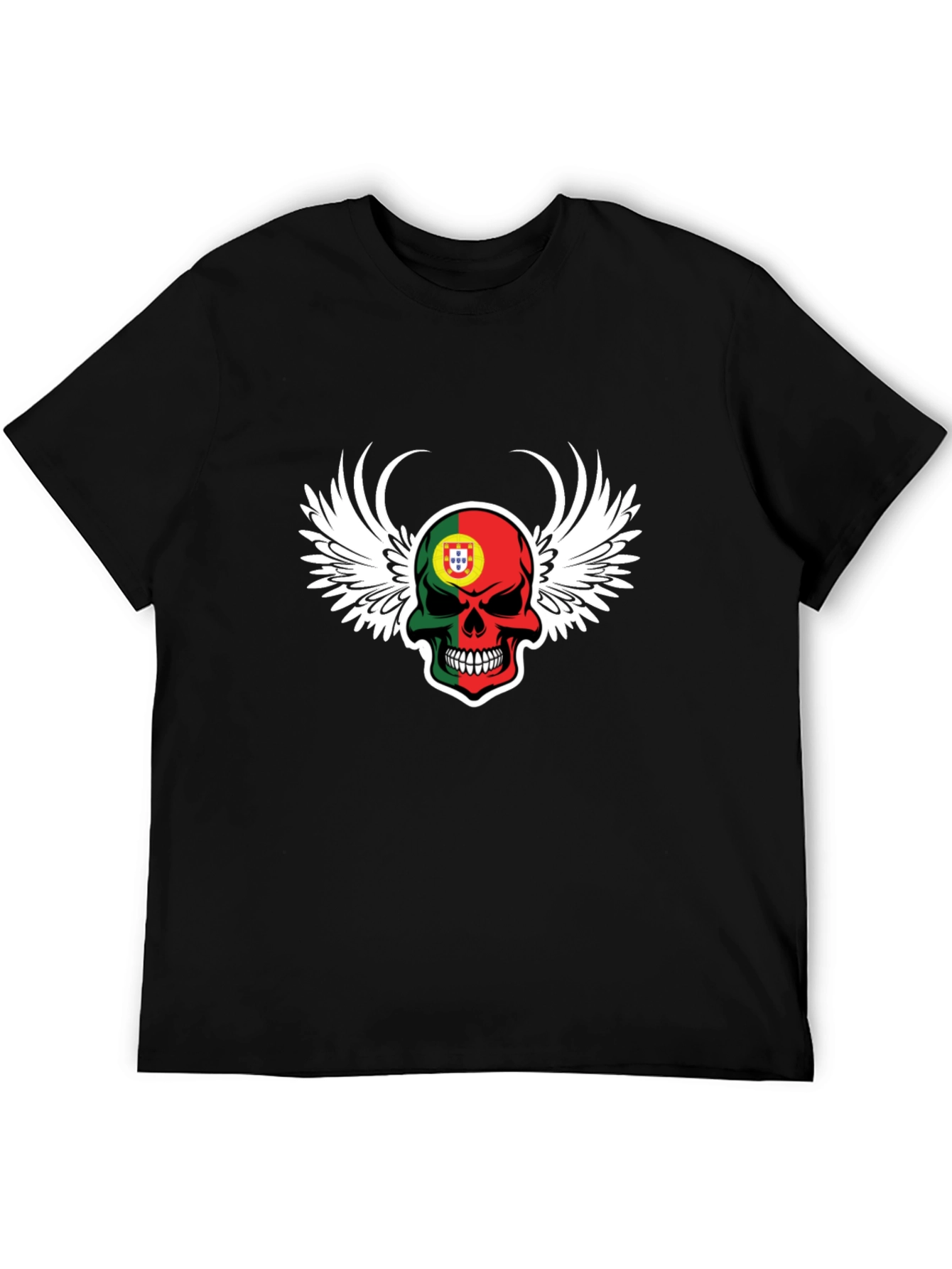 Black Portugal Flag Skull Wings T-Shirt - Men's Black Tee view 5