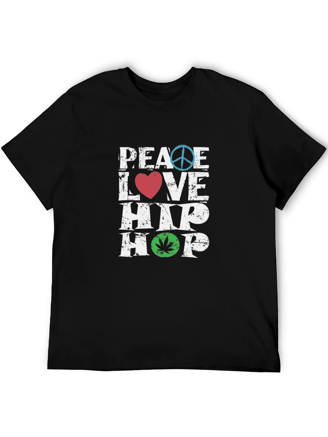 Black Peace Love Hip Hop T-Shirt - Graphic Print Crew Neck Tee view 5
