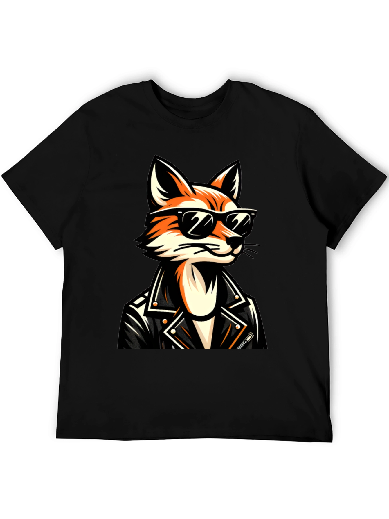 Black Cool Fox Graphic Tee - Black Cotton T-Shirt view 5