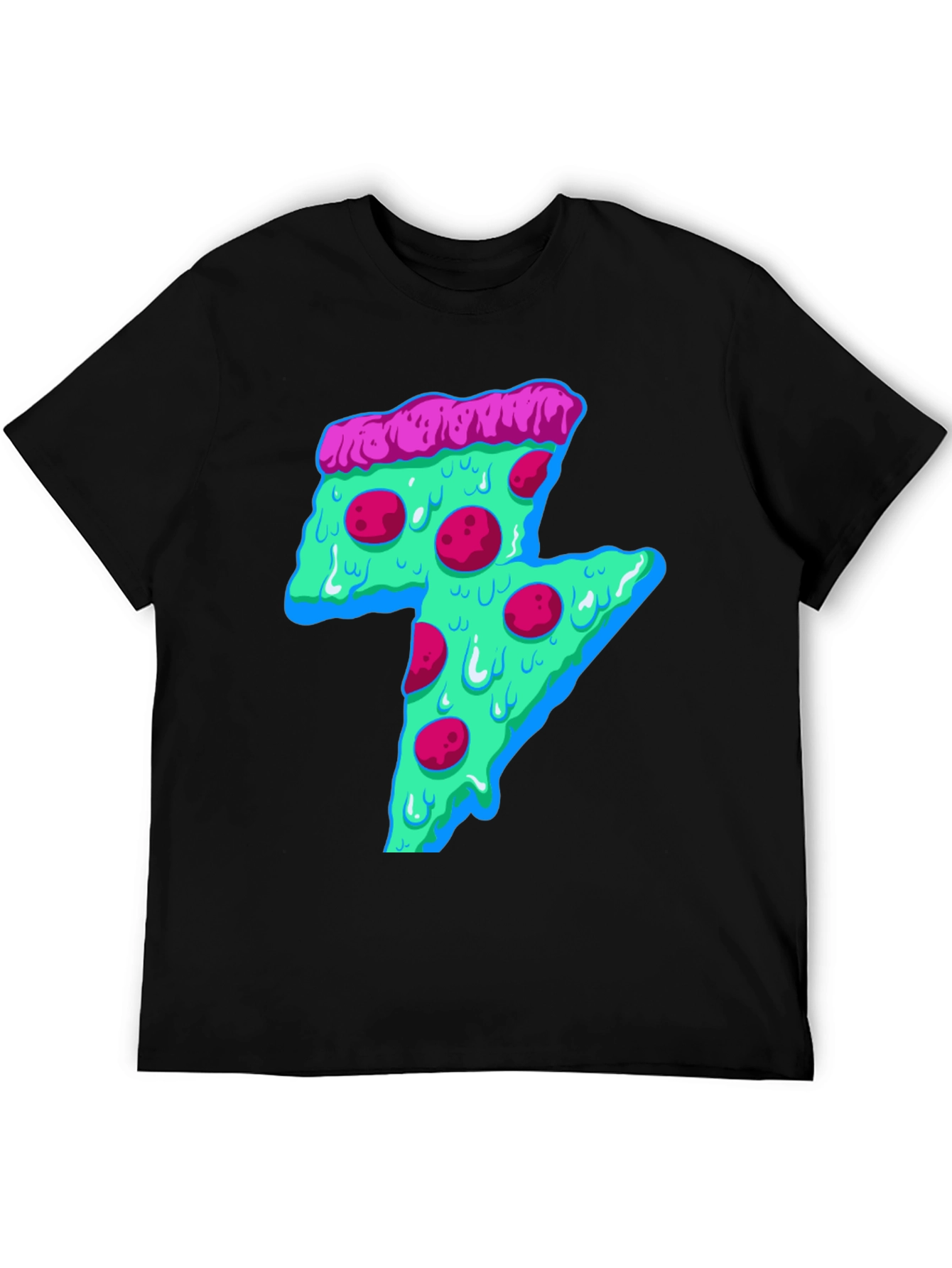 Black Neon Pizza Lightning Bolt Graphic Tee view 5