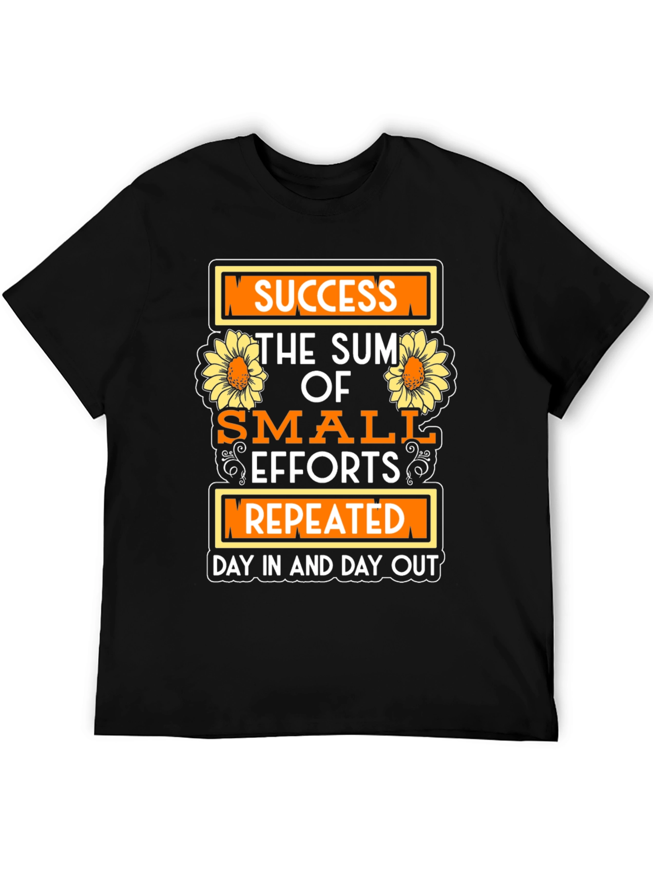 Black Success Motivational T-Shirt with Sunflower Design view 5