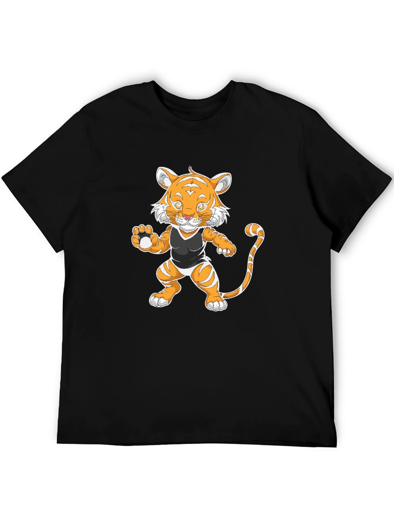 Black Cartoon Tiger Graphic Tee - Black view 5