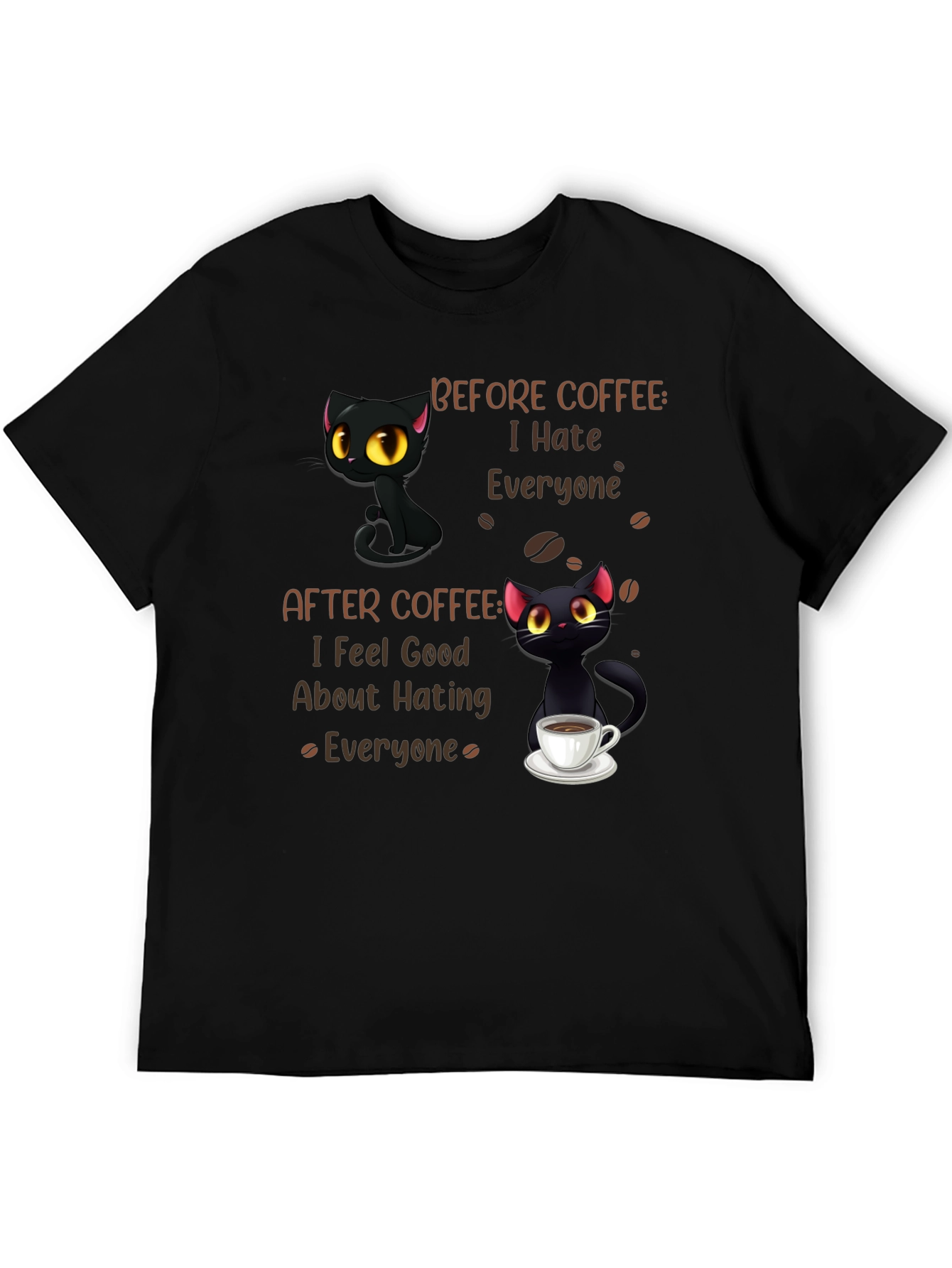 Black Coffee Cat T-Shirt - I Hate Everyone Funny Tee view 5