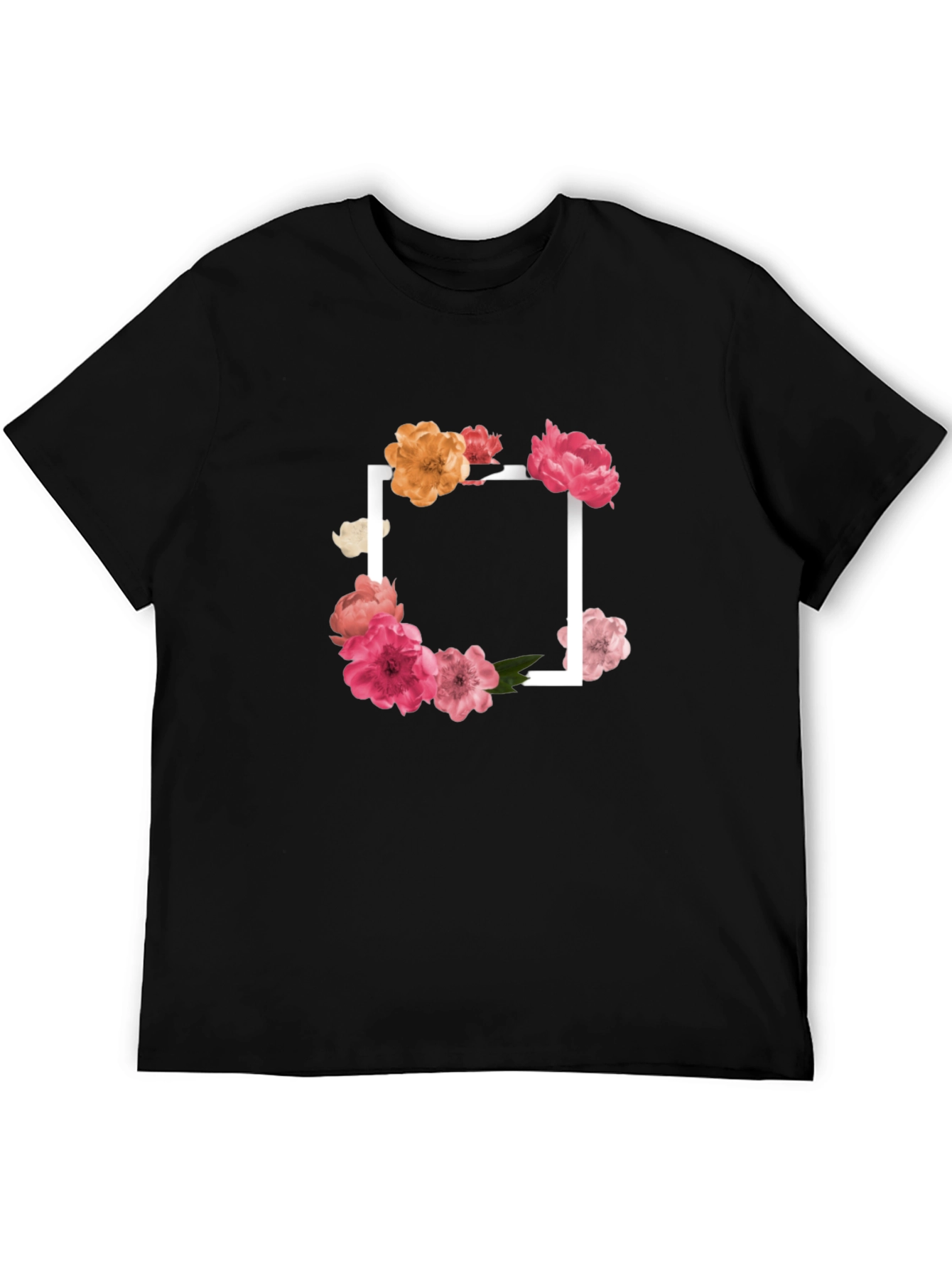 Black Floral Frame Black T-Shirt view 5