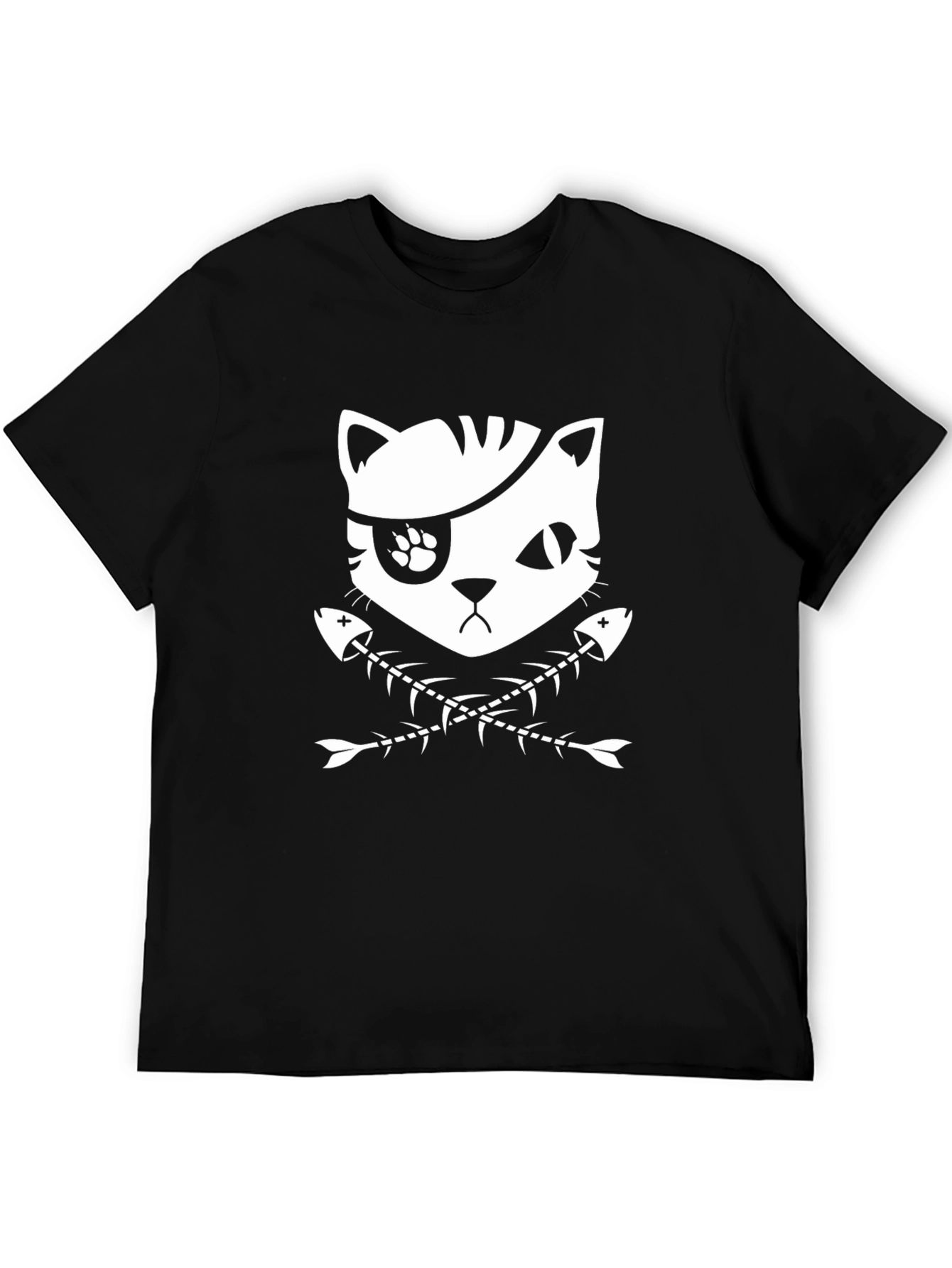 Black Pirate Cat Graphic Tee - Black Cotton T-Shirt view 5