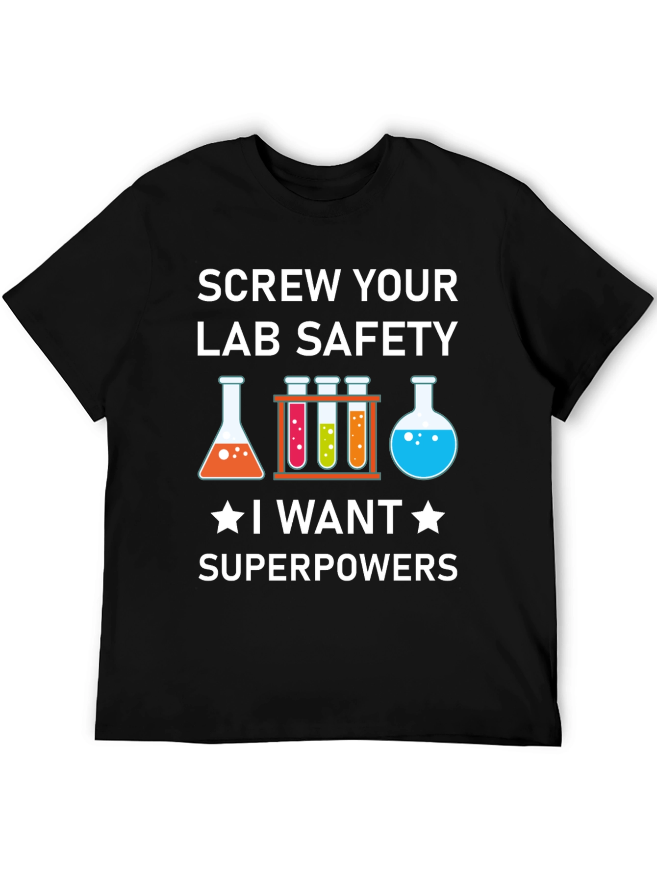 Black Screw Your Lab Safety T-Shirt: Superpowers Graphic Tee view 5