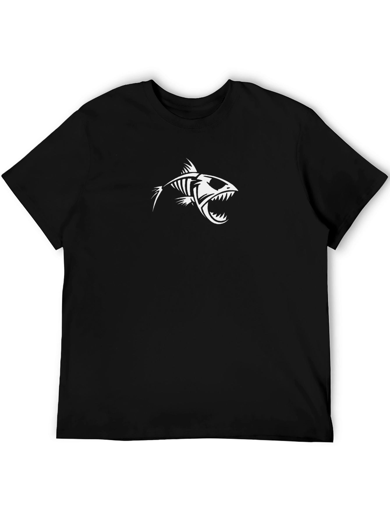 Black Men's Black Graphic Tee - Fish Skeleton Design view 5
