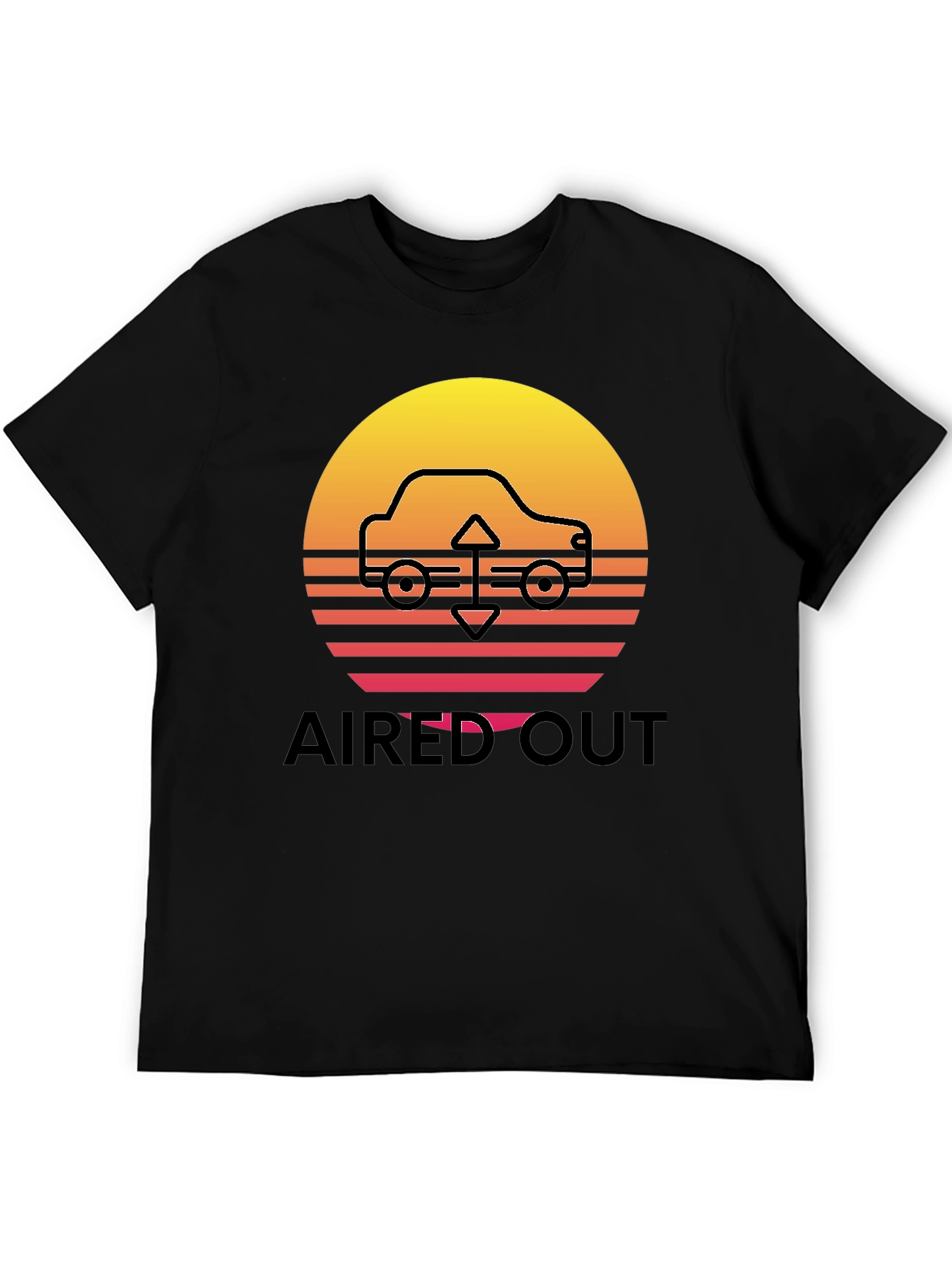 Black Aired Out Car Graphic Tee - Retro Sunset Design view 5
