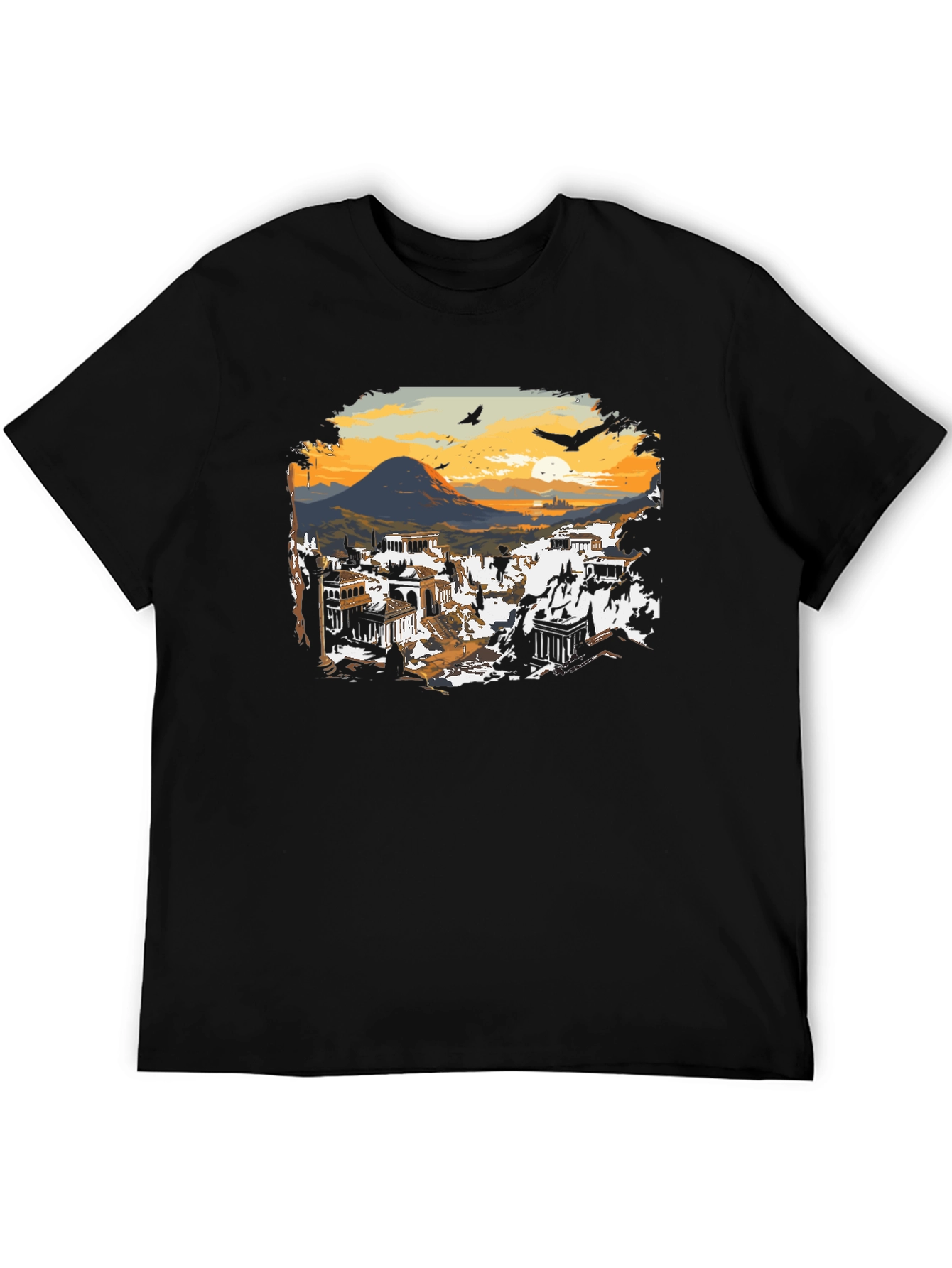 Black Ancient Cityscape Graphic Tee - Black view 5