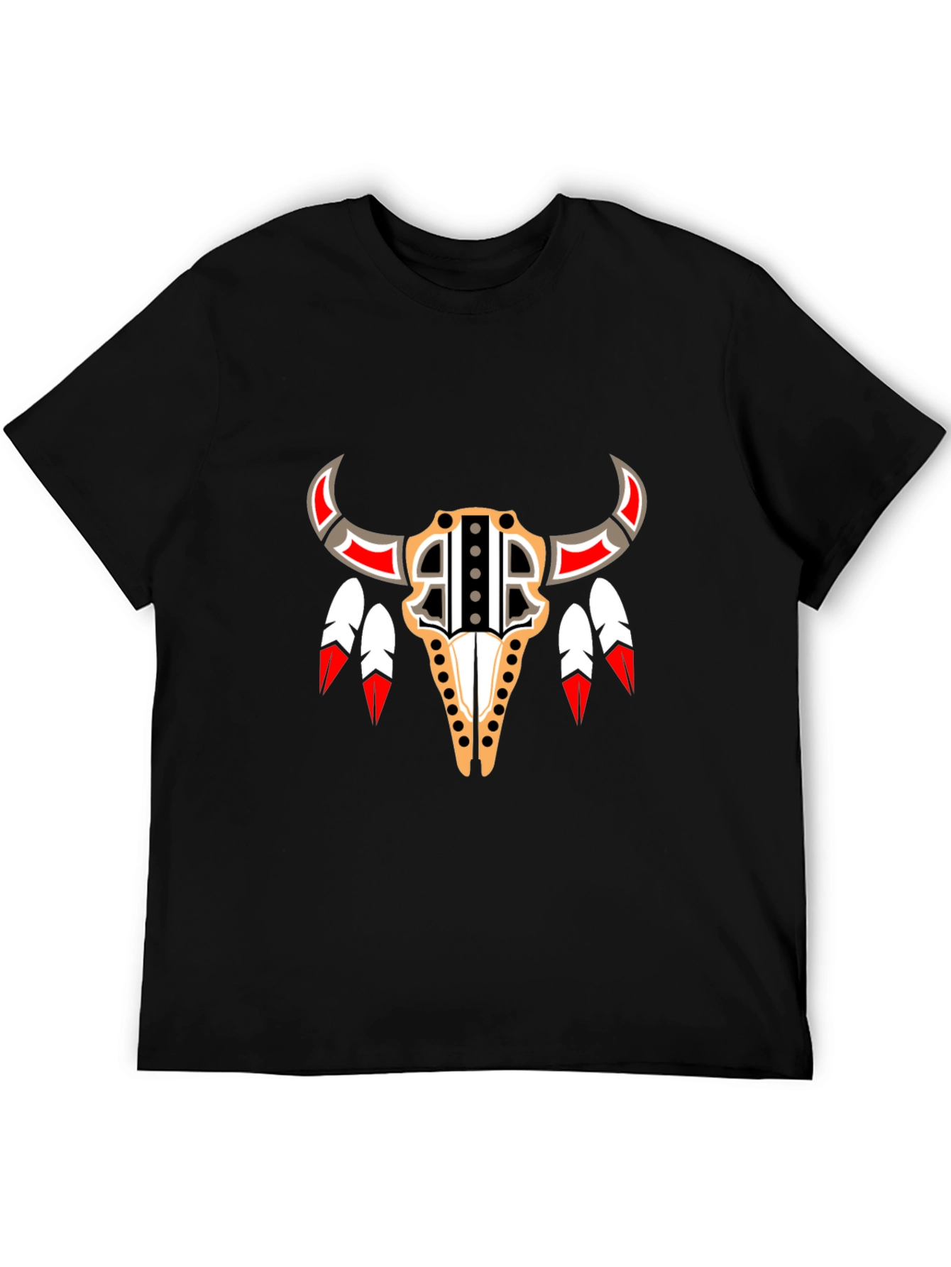 Black Native American Bull Skull Graphic Tee view 5