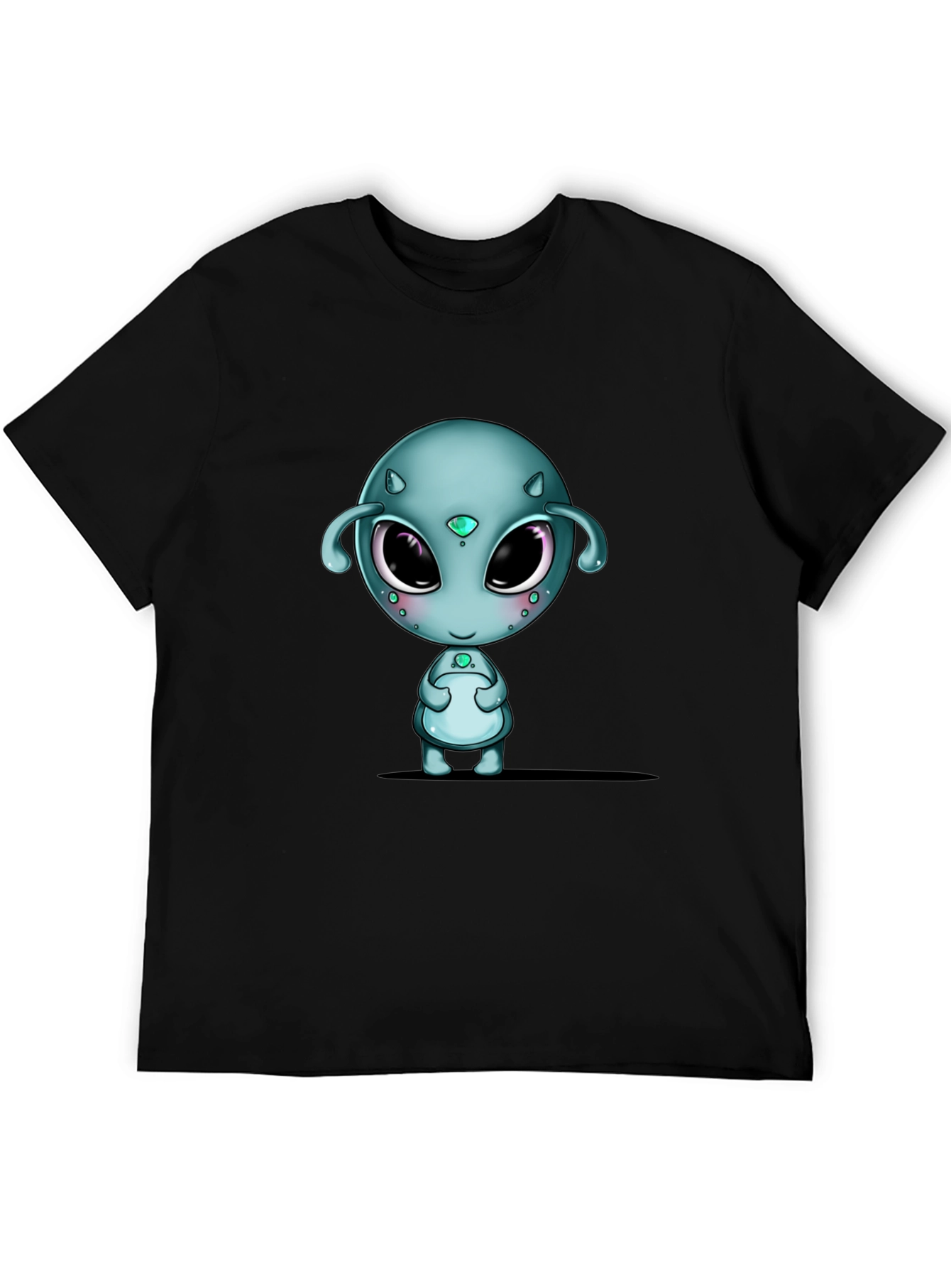Black Cute Alien Graphic Black T-Shirt view 5