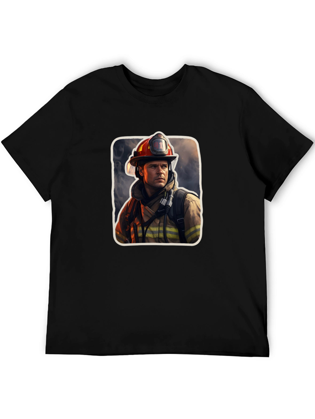 Black Firefighter Graphic Tee - Premium Black Cotton T-Shirt view 5