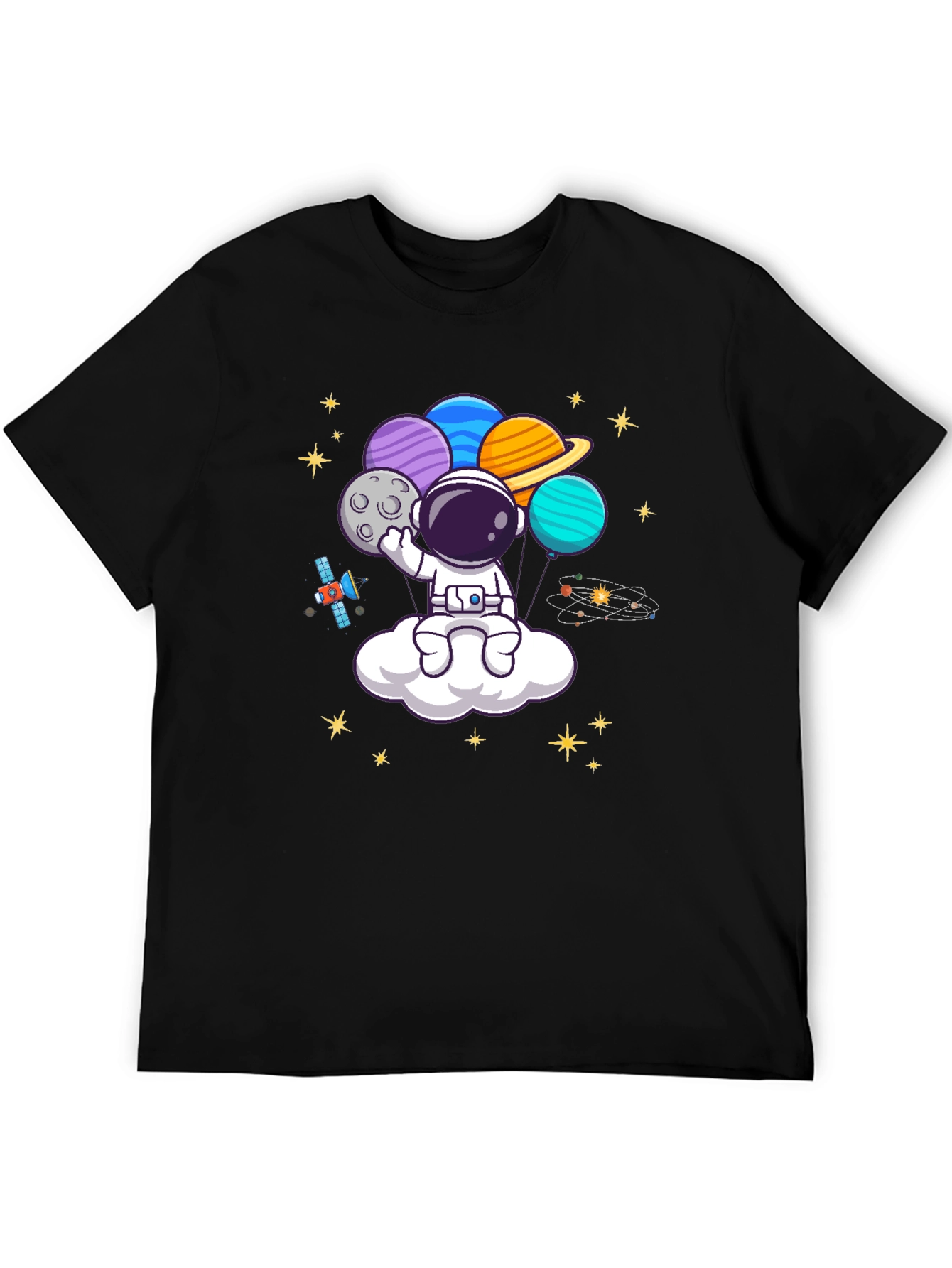 Black Astronaut Planet Balloons Graphic Tee - Black view 5