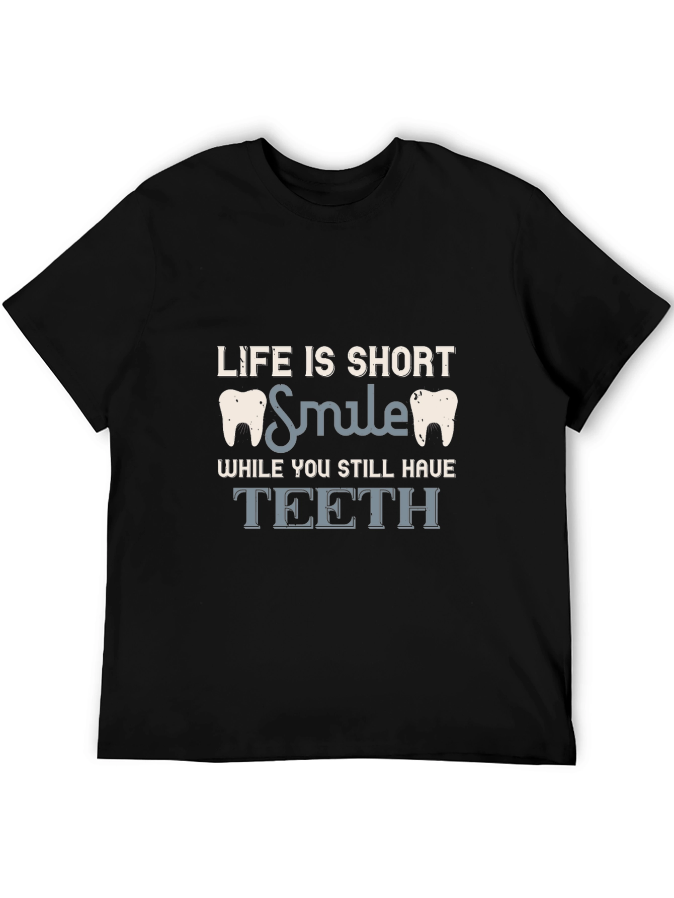 Black Life is Short Smile Teeth Graphic Tee - Black view 5