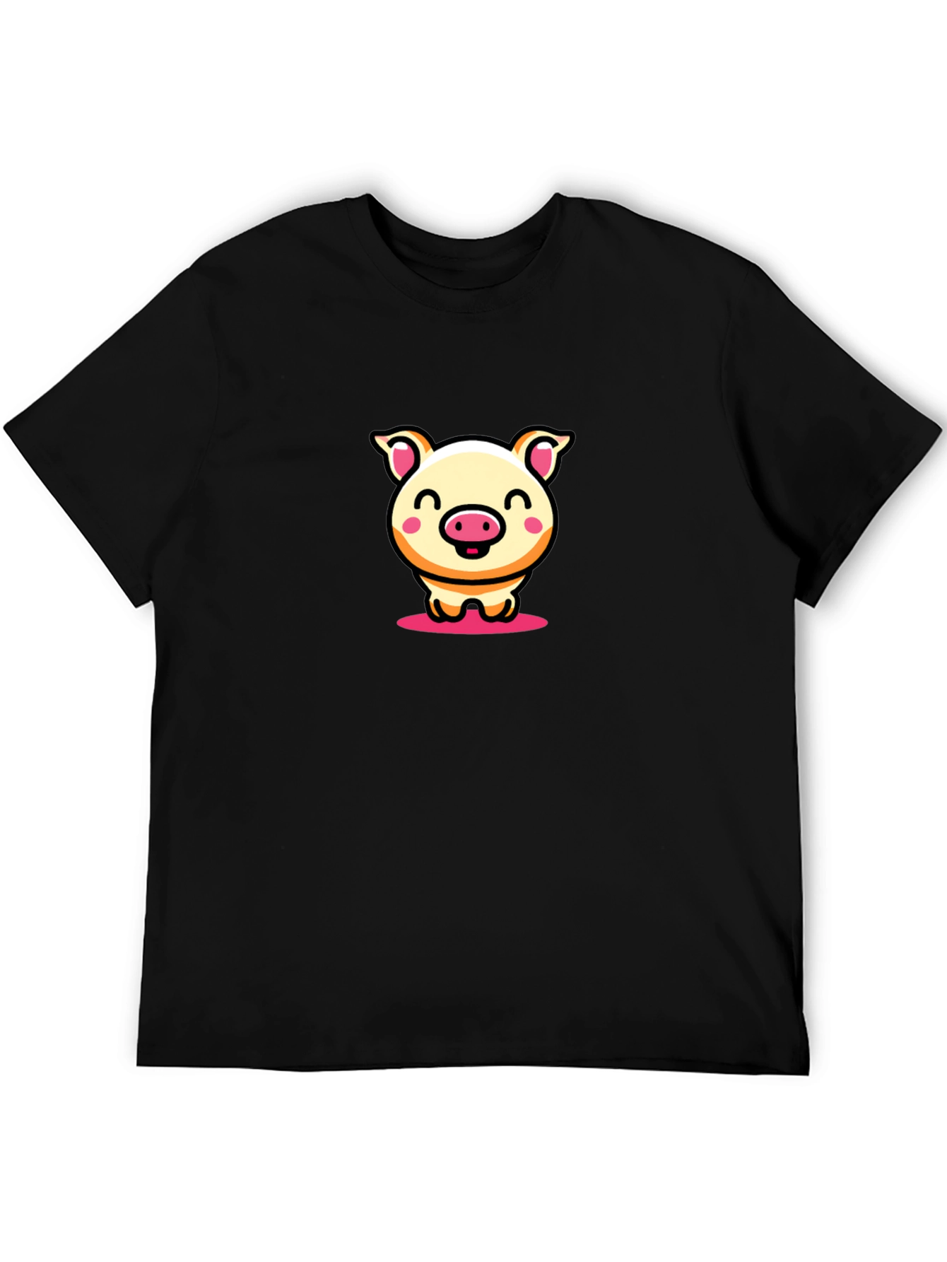 Black Cute Pig Cartoon Black T-Shirt view 5