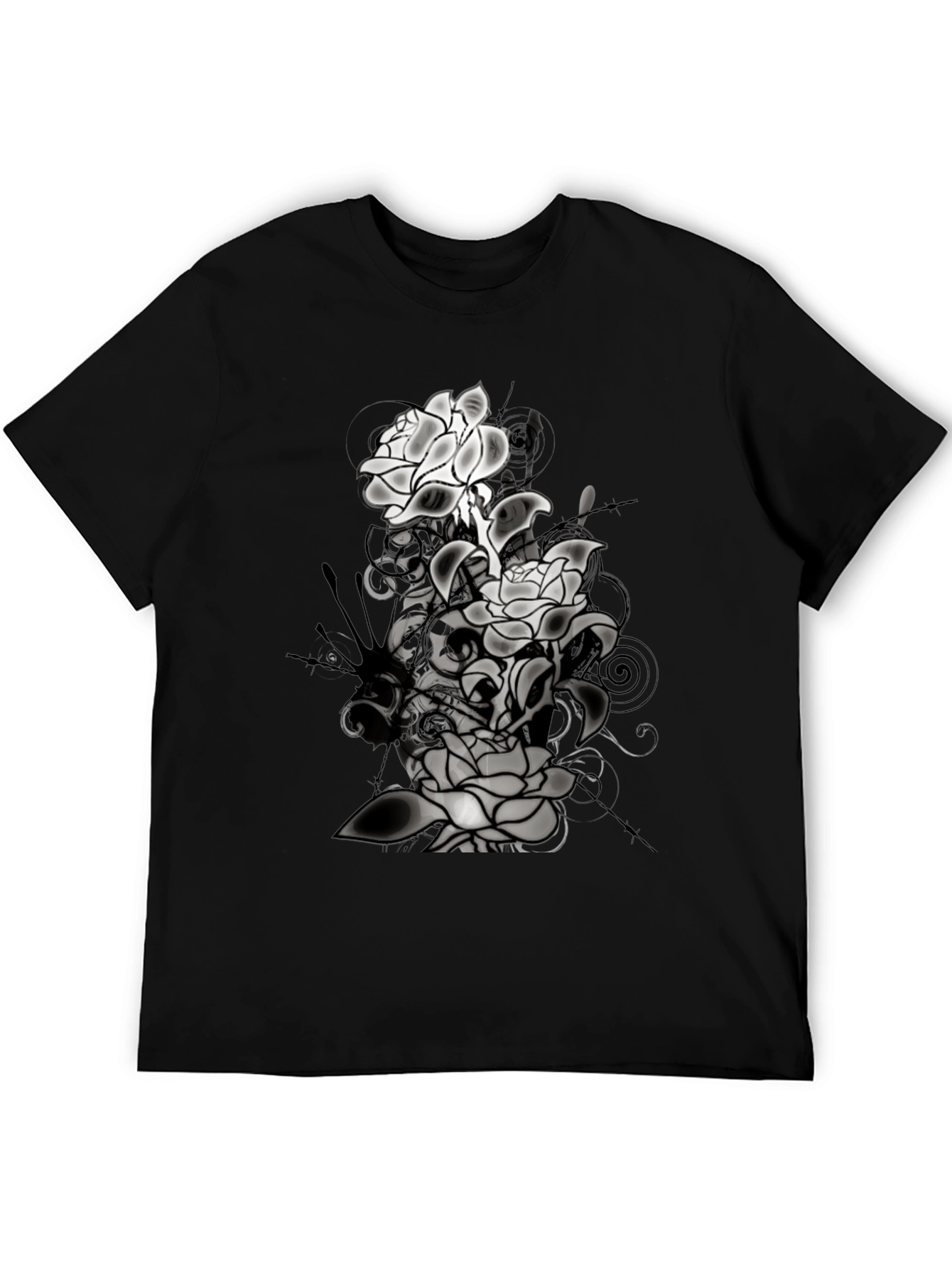Black Floral Graphic T-Shirt - Men's Black Tee view 5