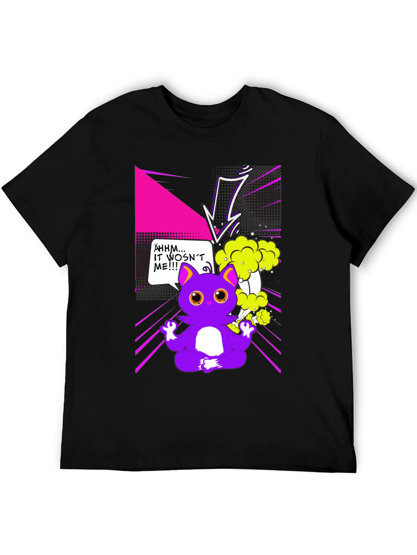 Black Funny Cartoon Cat Graphic T-Shirt view 5