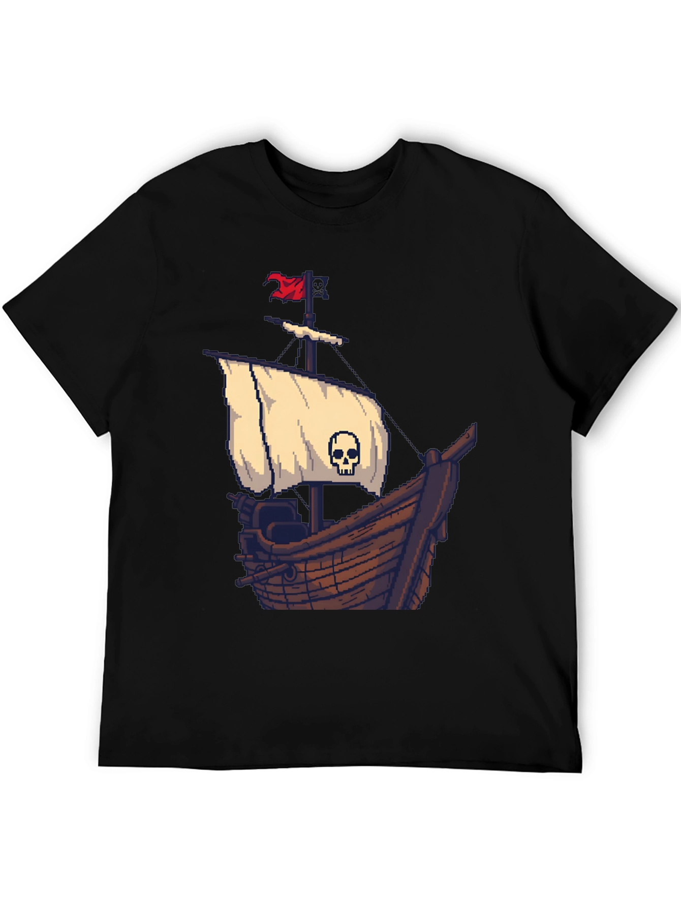Pirate Ship Pixel Art Black T-Shirt - 5