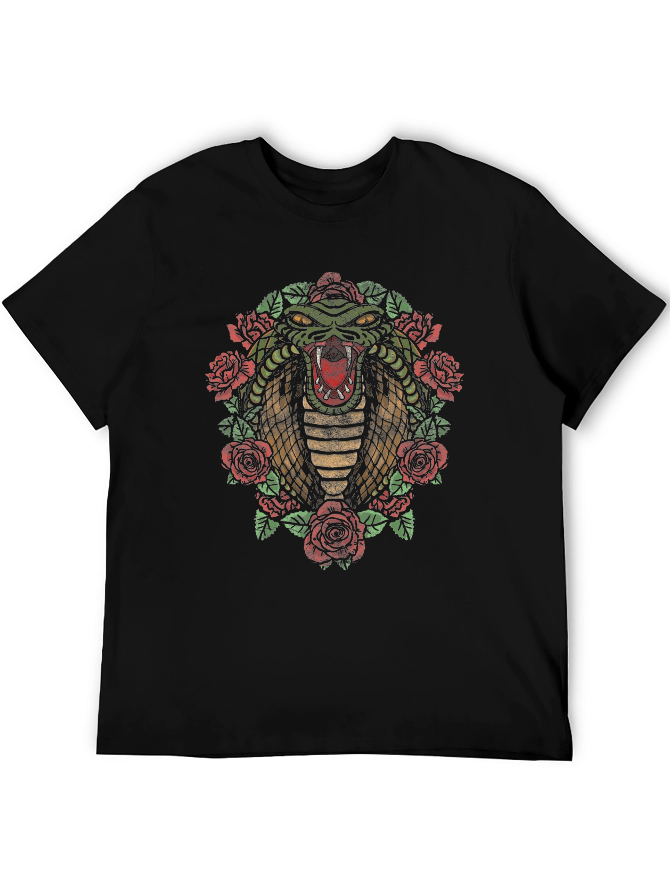 Black Cobra & Roses Graphic T-Shirt - Men's Black Tee view 5