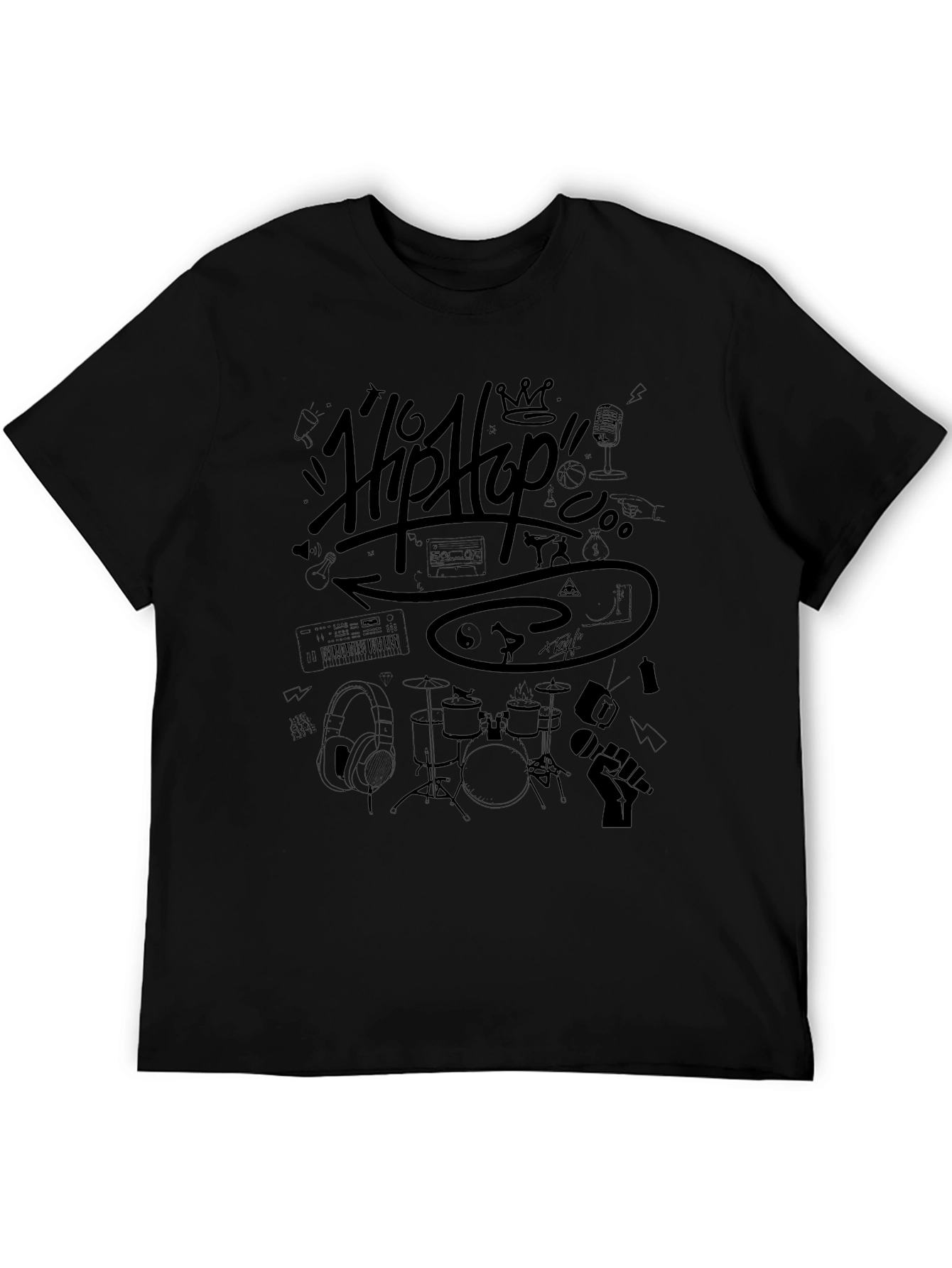 Black Hip Hop Graphic Print T-Shirt - Black view 5