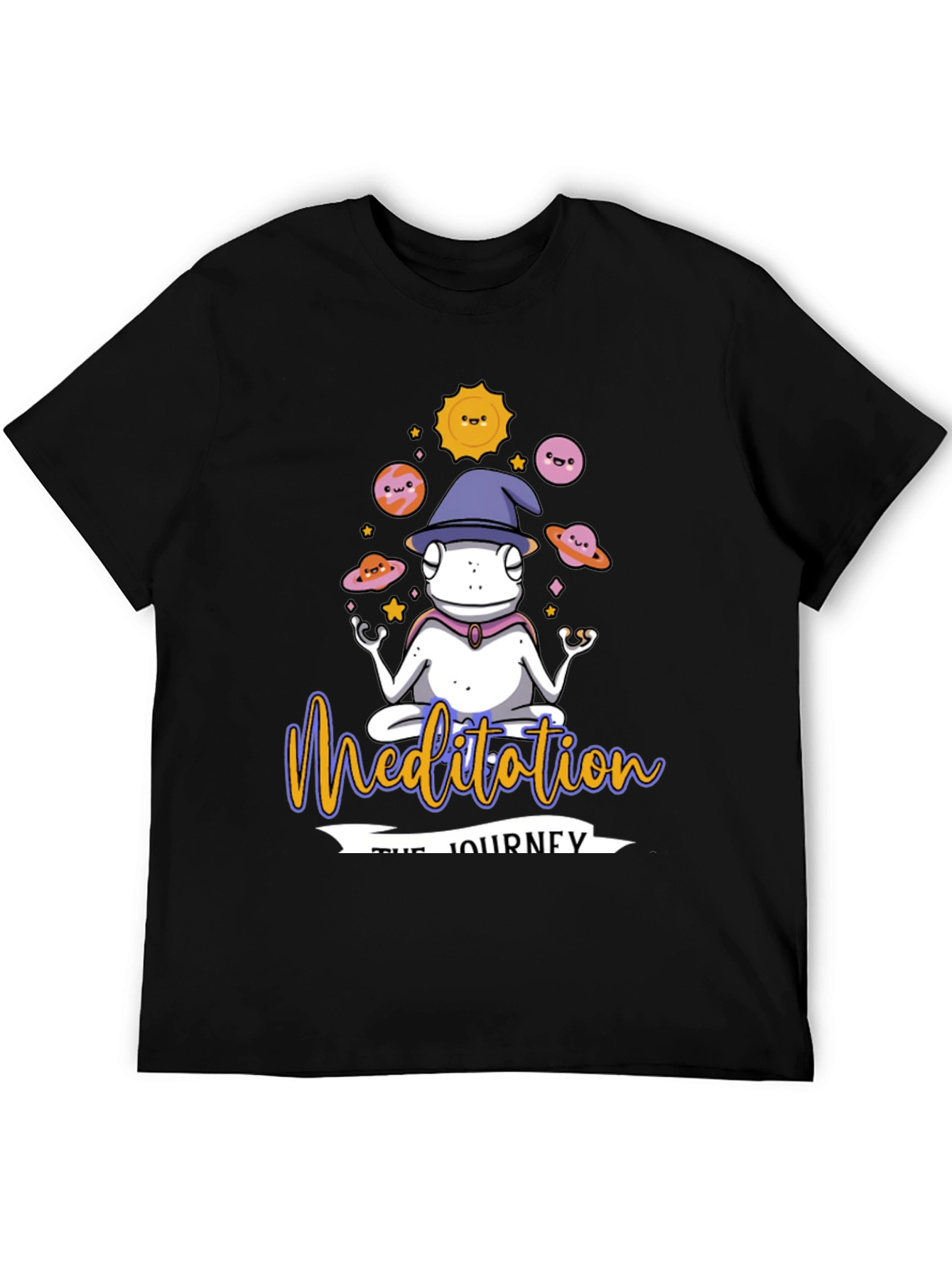 Black Meditation Journey Black T-Shirt, Yoga Frog Design view 5