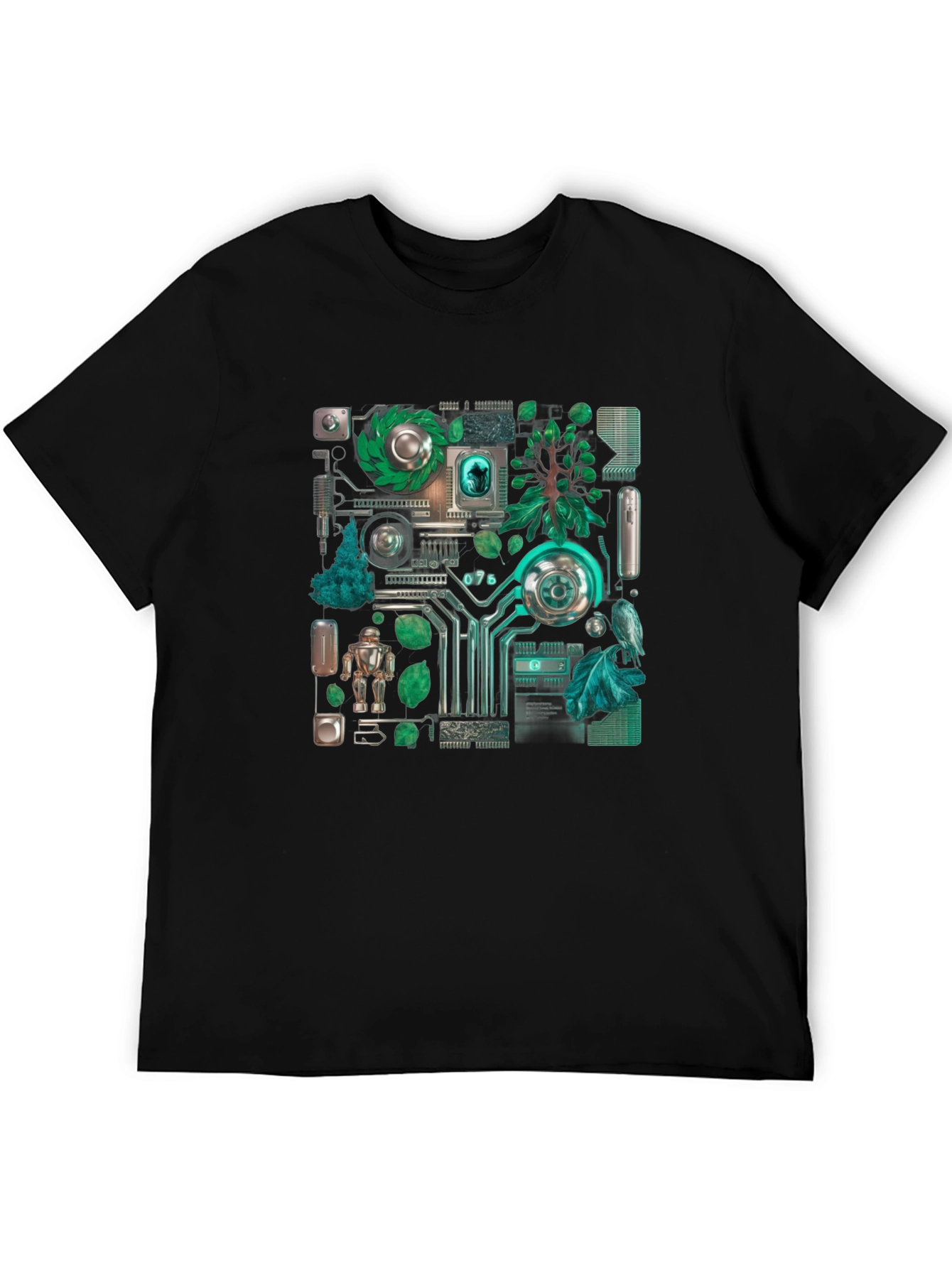 Black Eco-Tech Fusion Graphic Tee - Black Cotton Blend view 5