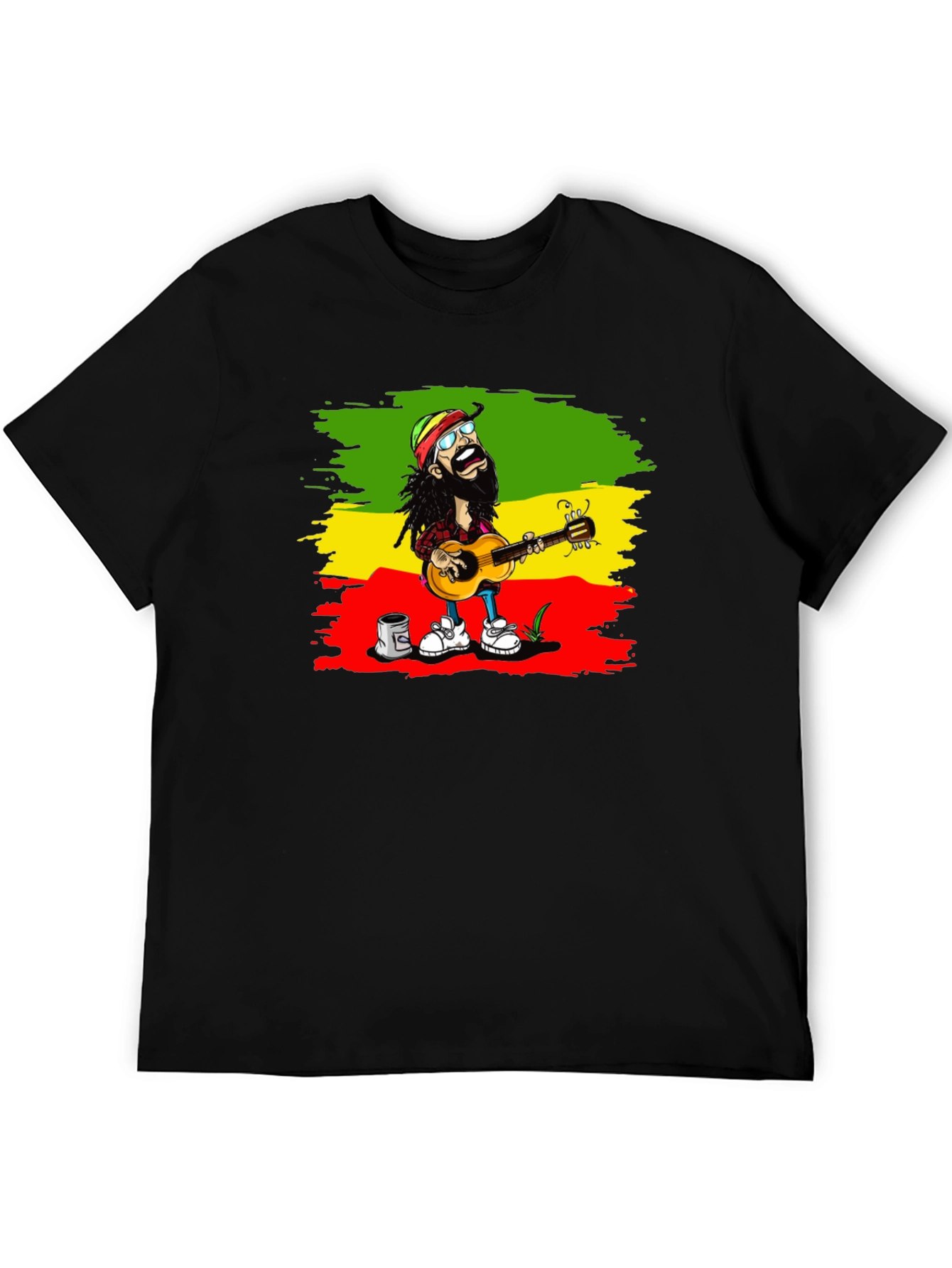 Black Rasta Cartoon Guitarist T-Shirt view 5