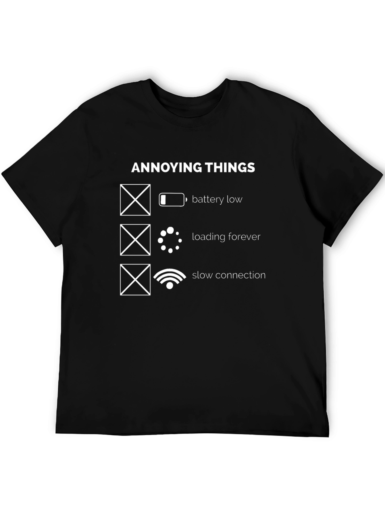 Black Annoying Things T-Shirt - Battery, Loading, Slow Connection view 5