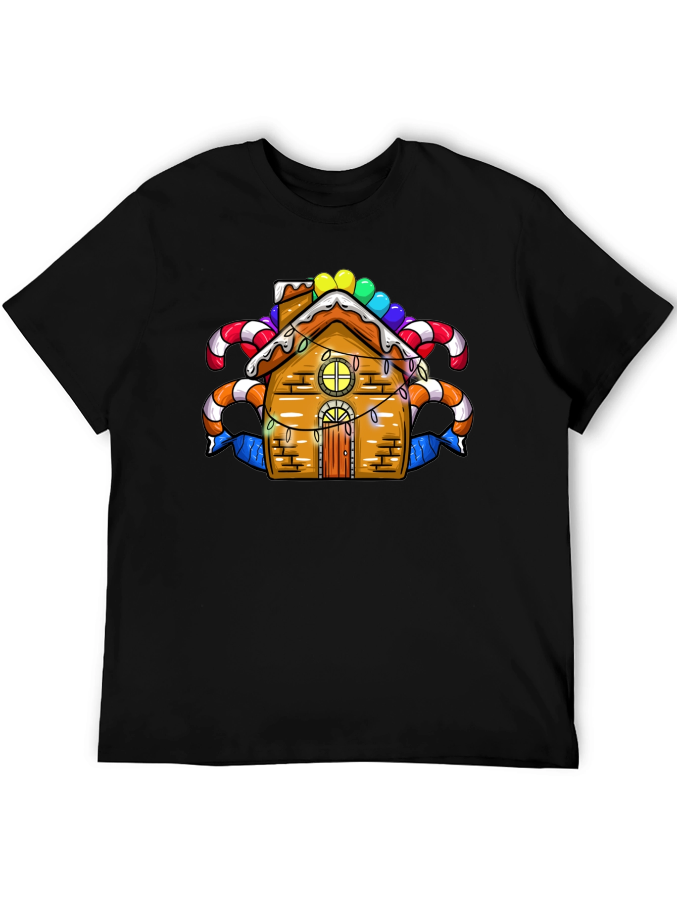 Black Festive Gingerbread House Graphic Tee view 5