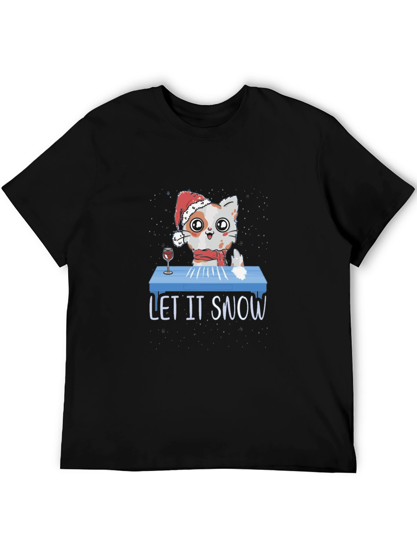 Black Let It Snow Funny Christmas Cat T-Shirt view 5