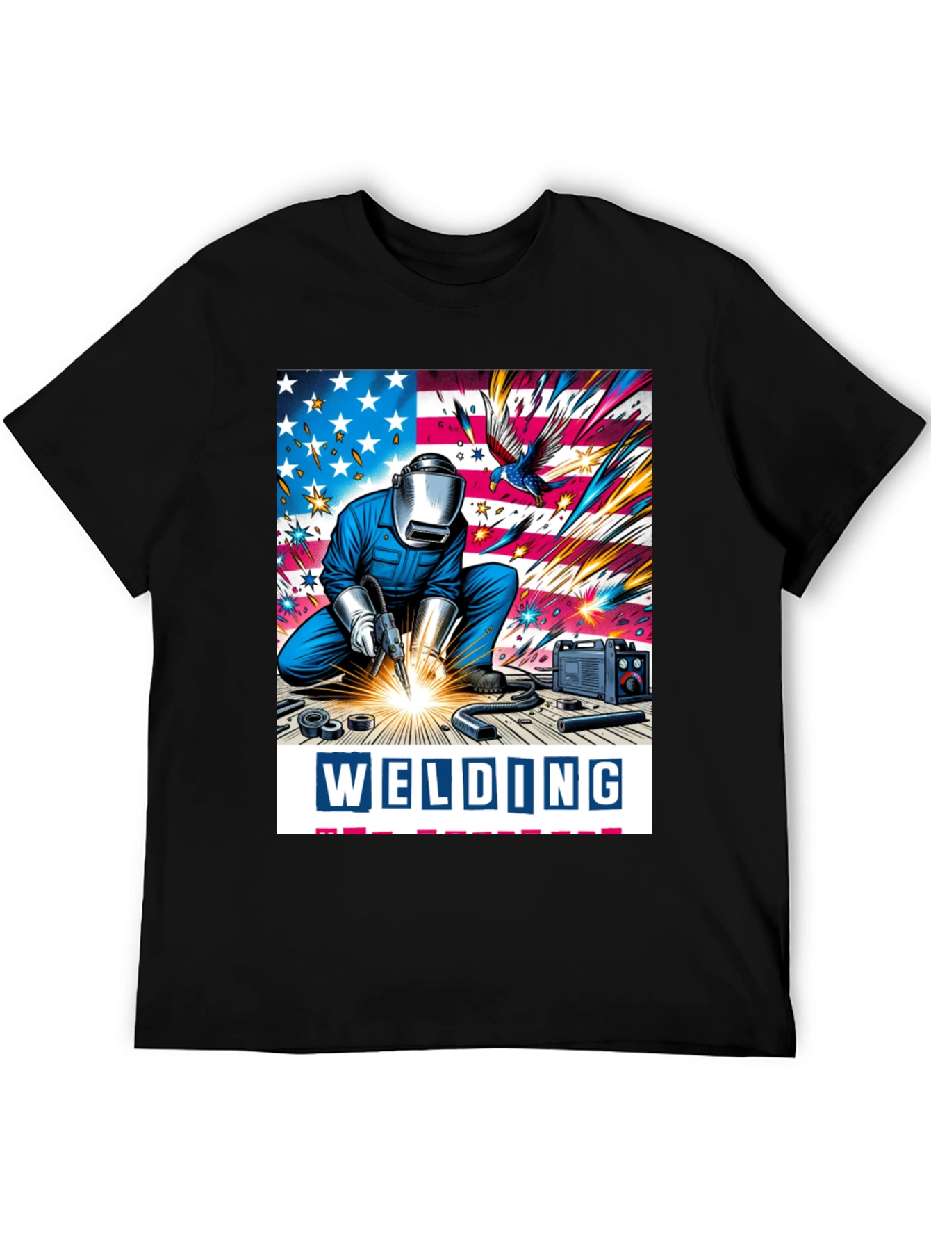 Black Welding American Flag Graphic Tee view 5