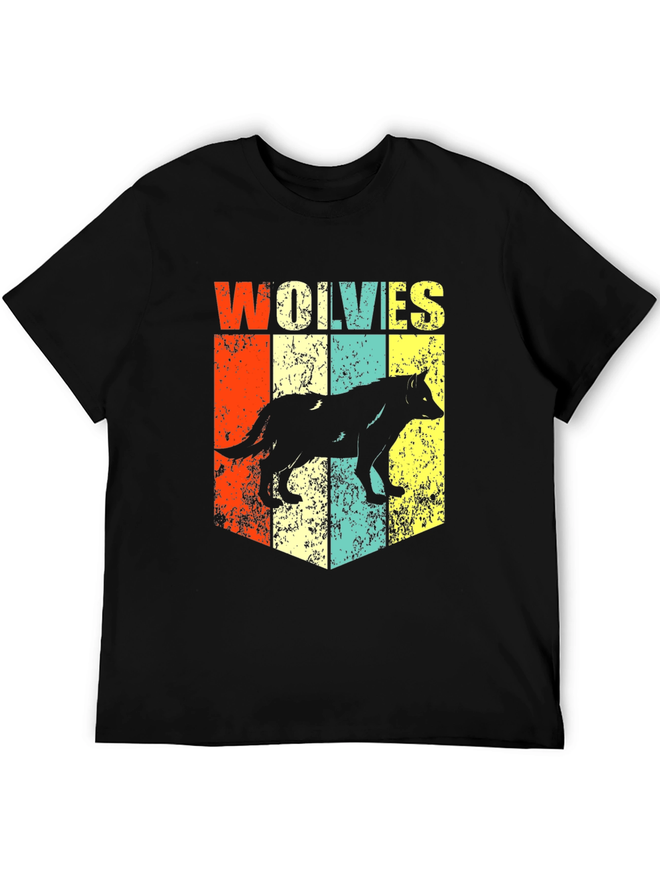 Black Retro Wolves Graphic T-Shirt - Black view 5